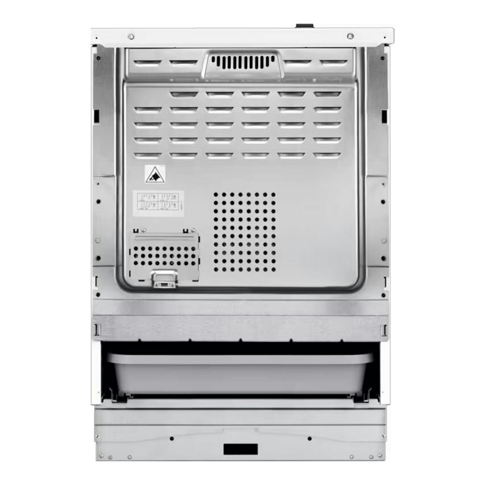 Cocina vitrocerámica AEG CCB6642CBM de 60 cm, vista trasera en acero inoxidable.