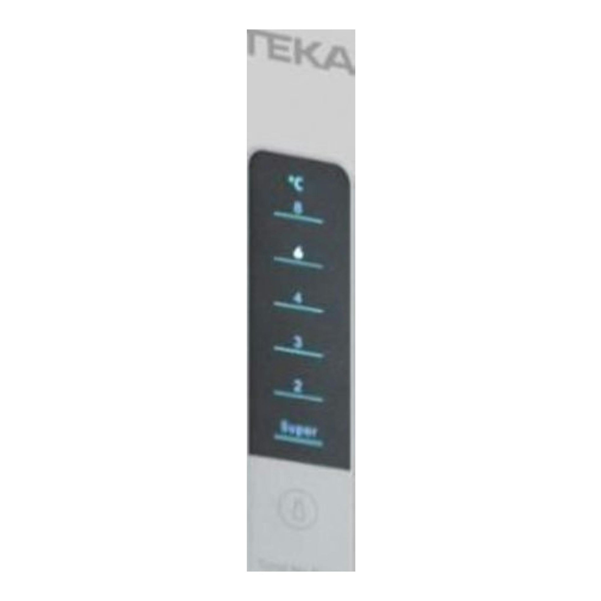 Frigorífico Teka NFL 430 S WHITE EU, vista frontal de puerta blanca con panel de control negro y logo Teka.