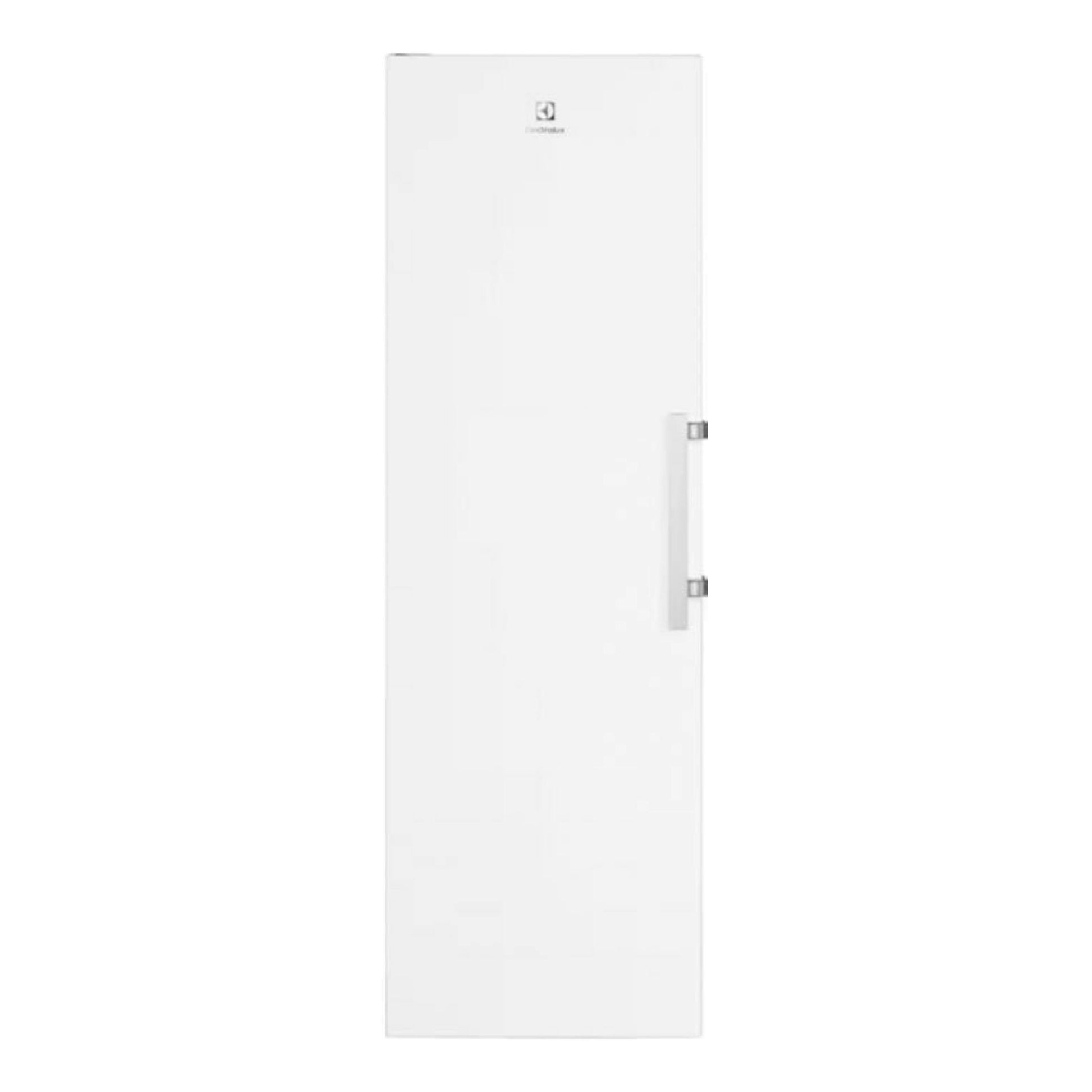 Congelador vertical Electrolux LUT6NE28W blanco, vista frontal sobre fondo blanco.