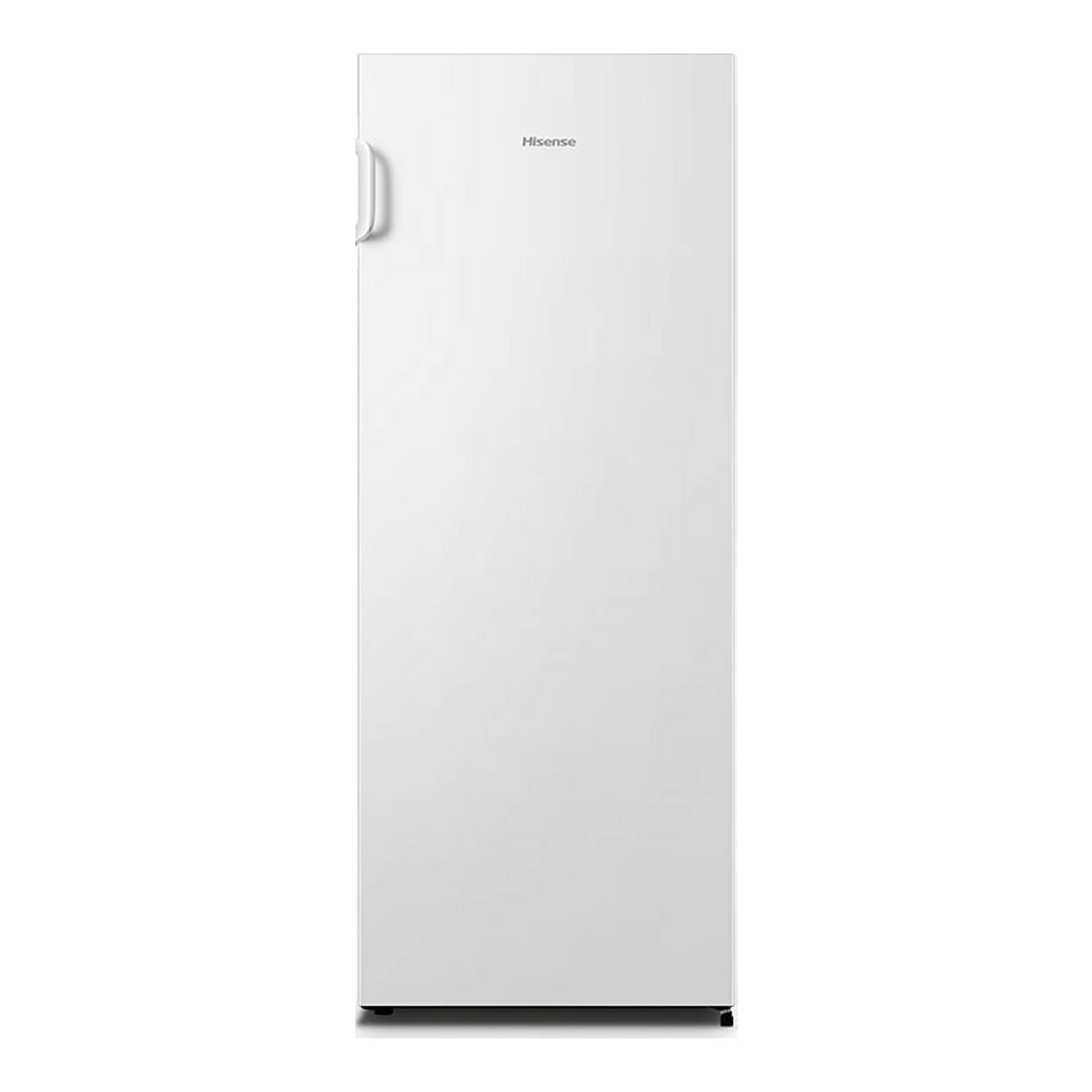 Congelador vertical Hisense FV191N4AW2 blanco, vista frontal con tirador lateral izquierdo.