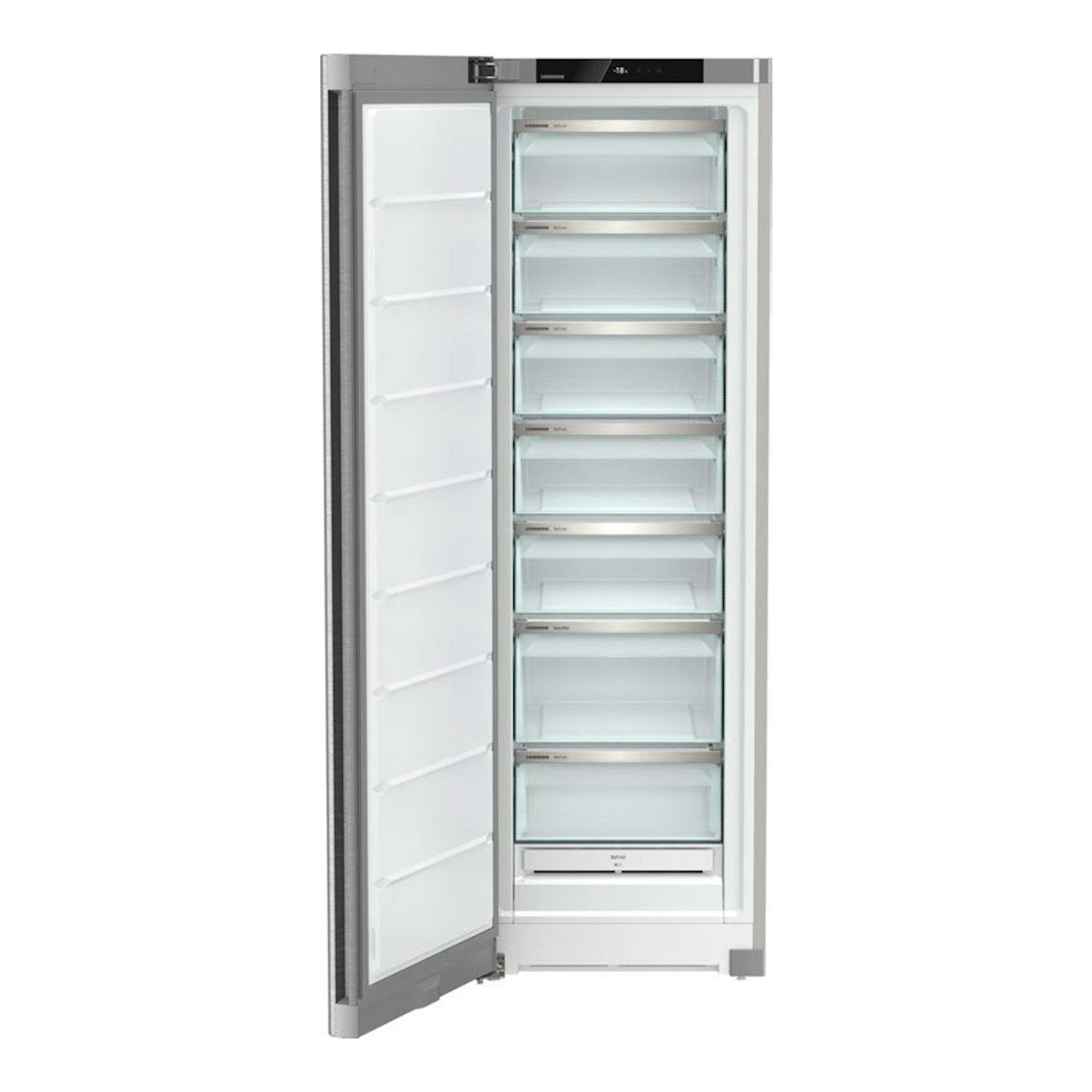 Congelador Liebherr SFNsdd 5227 001 22 inox, puerta abierta, vista frontal.