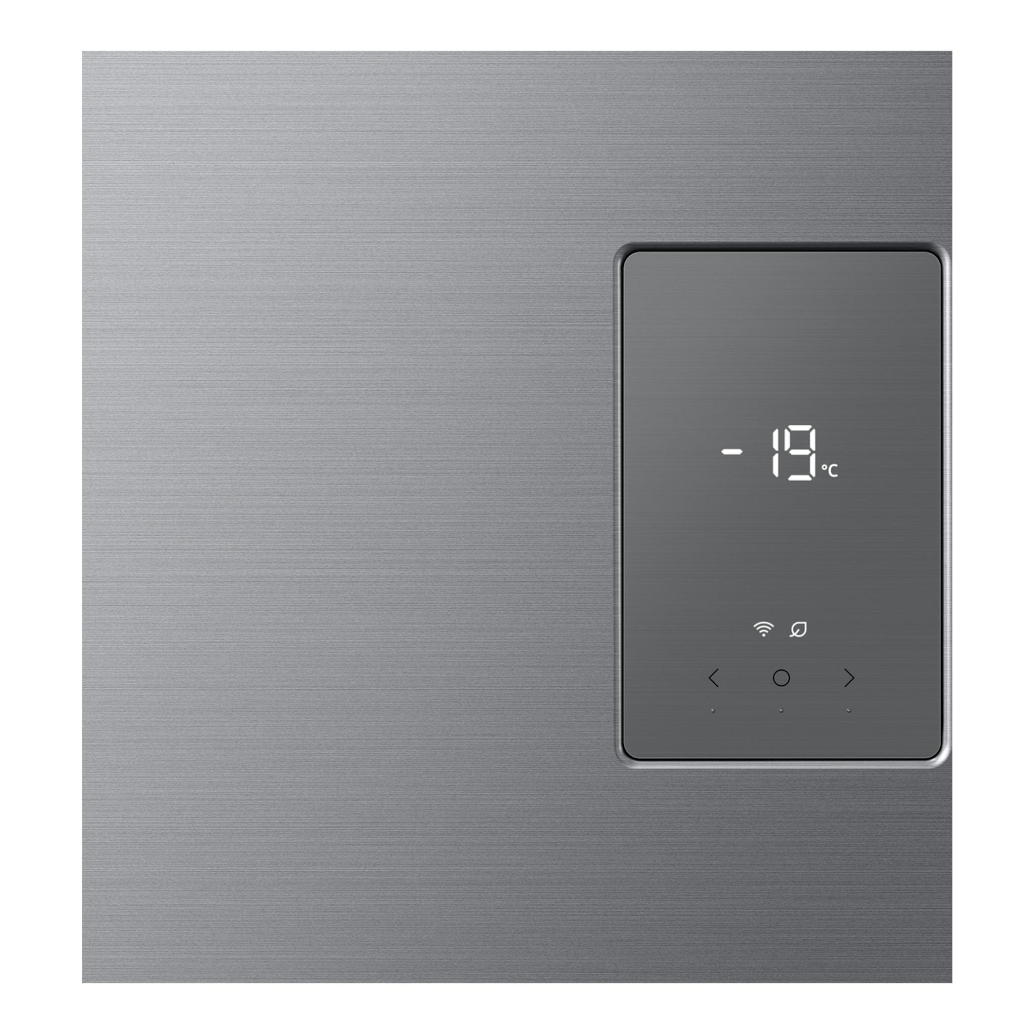 Congelador vertical Samsung RZ70H32HDTEF en inox, vista frontal con panel digital a -19 °C.