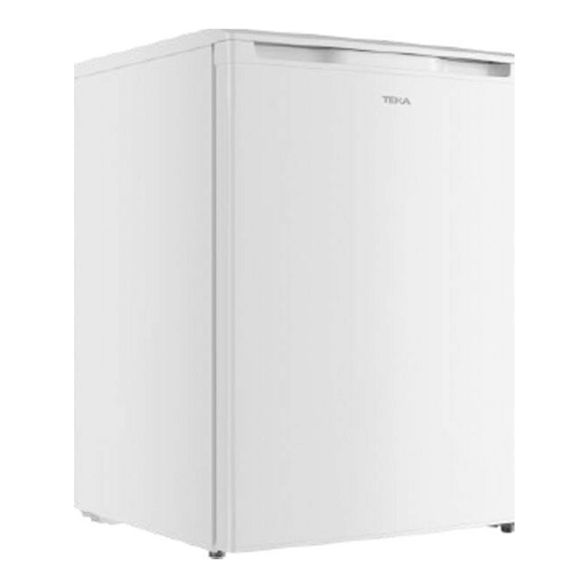 Congelador blanco Teka RSF10080, vista frontal en ángulo, con tapa superior y logo Teka.