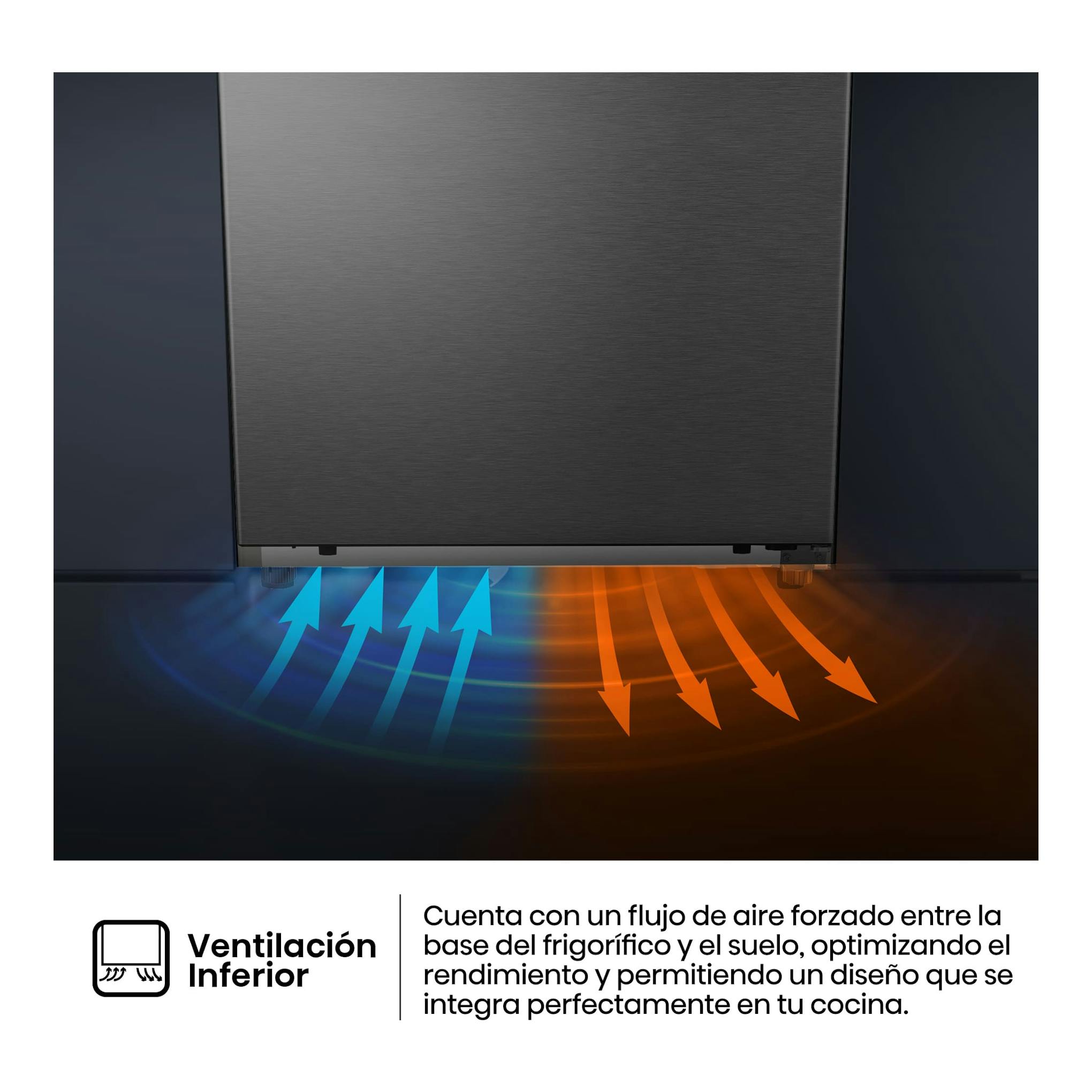 Congelador vertical Hisense FT3K310SAIE1 en inox, vista frontal parcial, con ventilación inferior.