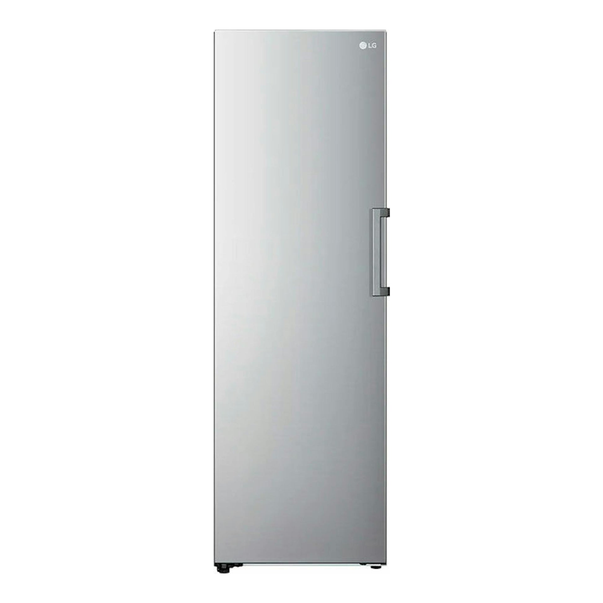 Congelador vertical LG GFT41PZGSZ inox, vista frontal, puerta lisa con asa lateral.
