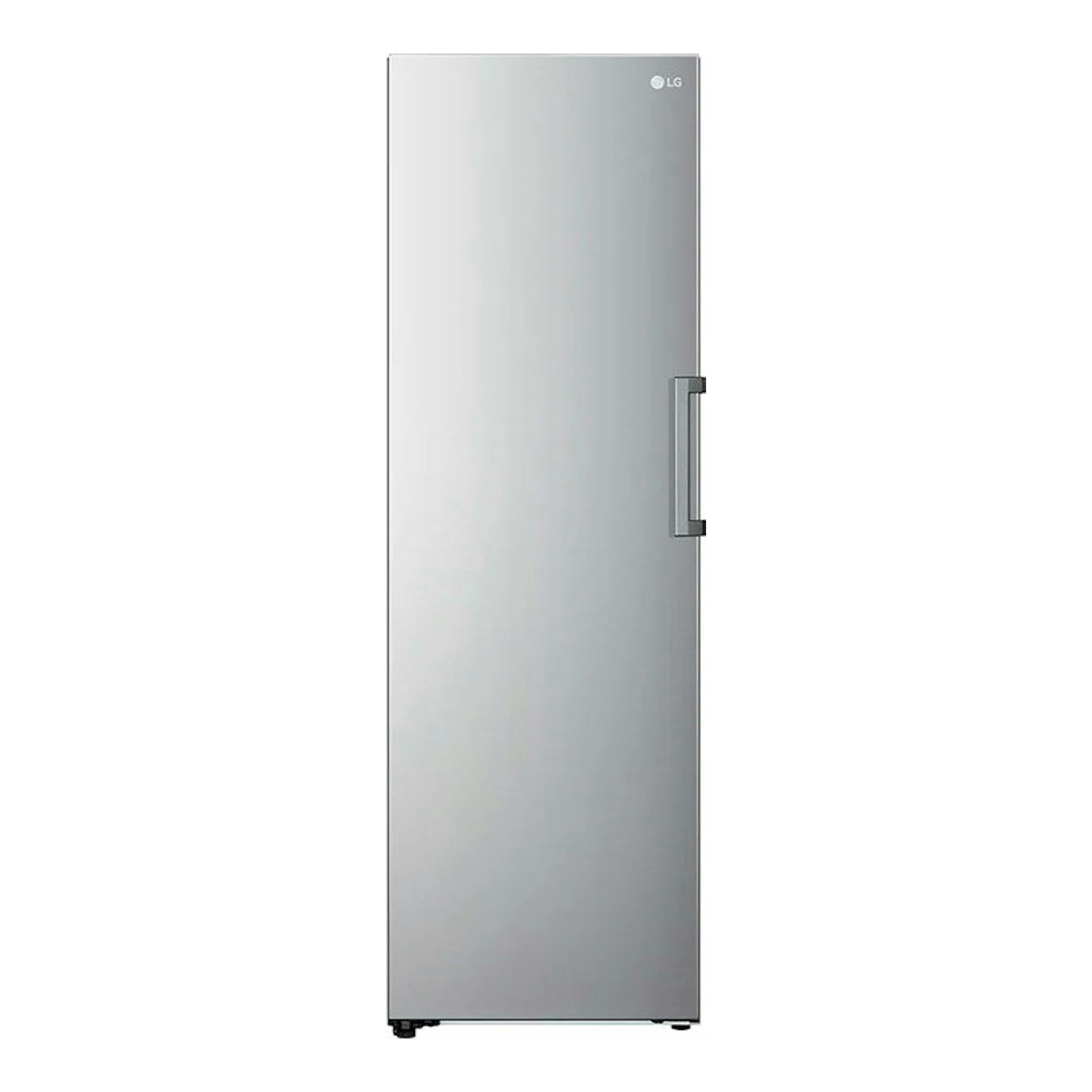 Congelador vertical LG GFT41PZGSZ inox, vista frontal, puerta lisa con asa lateral.
