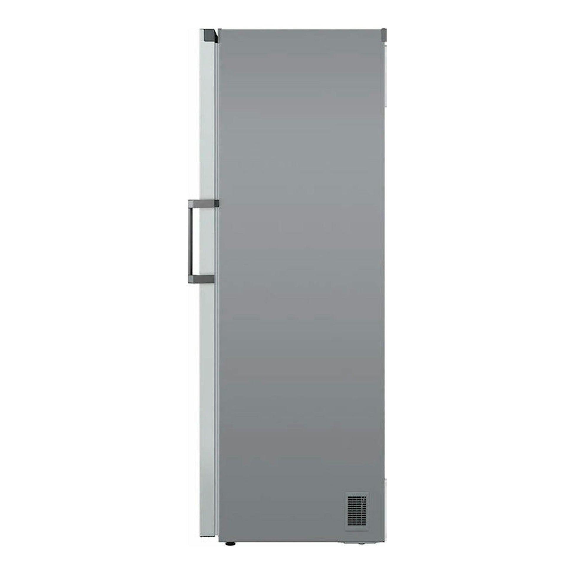 Congelador vertical LG GFT41PZGSZ en inox, vista frontal, con tirador lateral izquierdo.