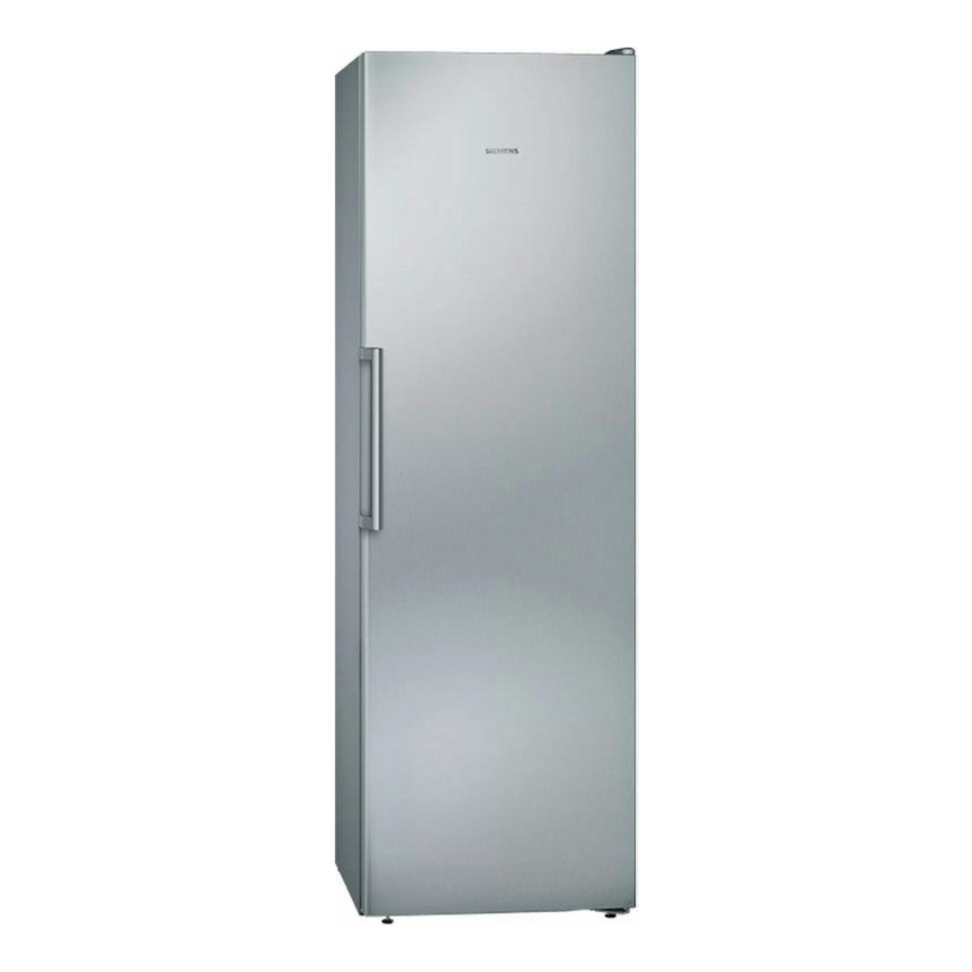 Congelador vertical Siemens GS36NVIEP inox, vista frontal, acabado en acero inoxidable.