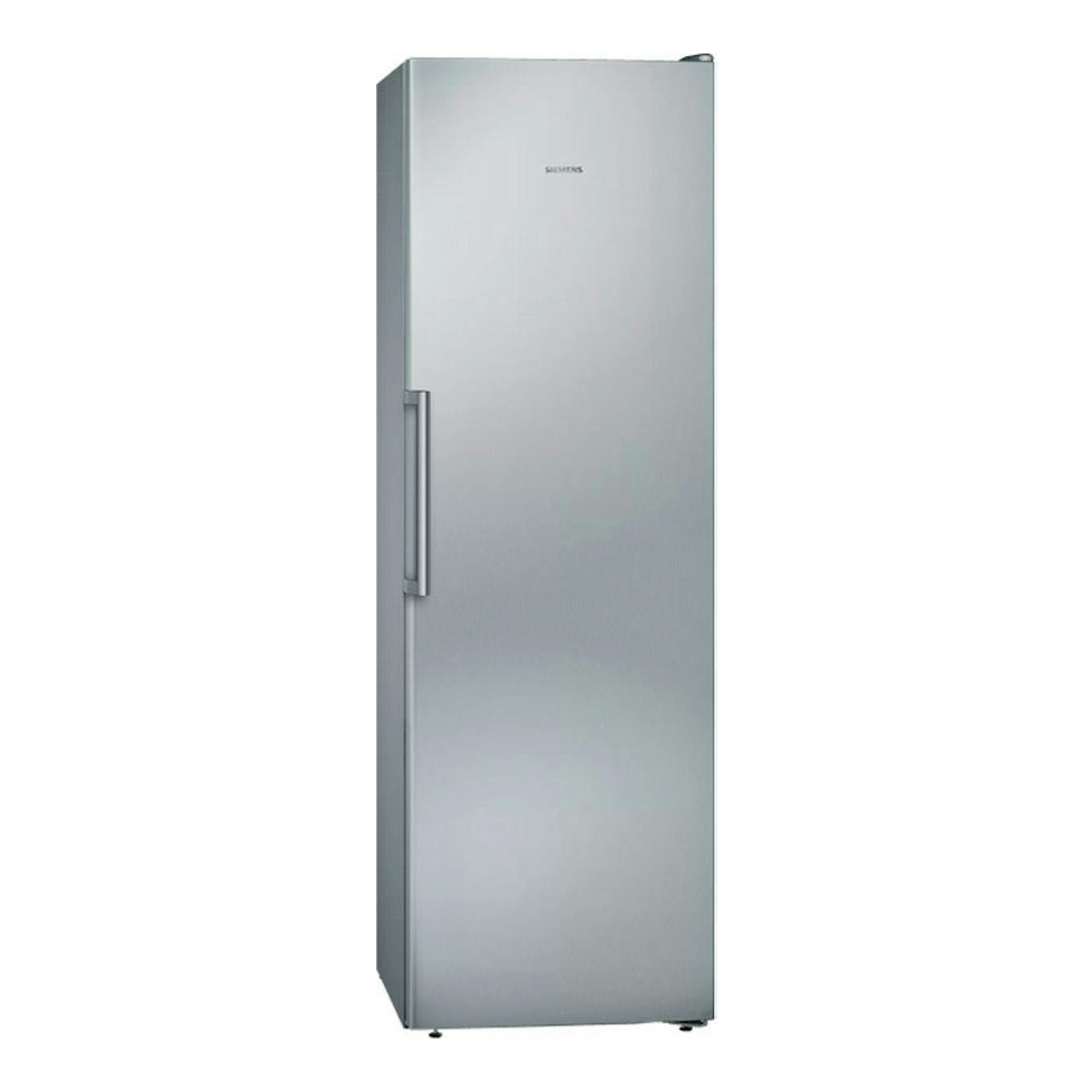 Congelador vertical Siemens GS36NVIEP inox, vista frontal, acabado en acero inoxidable.