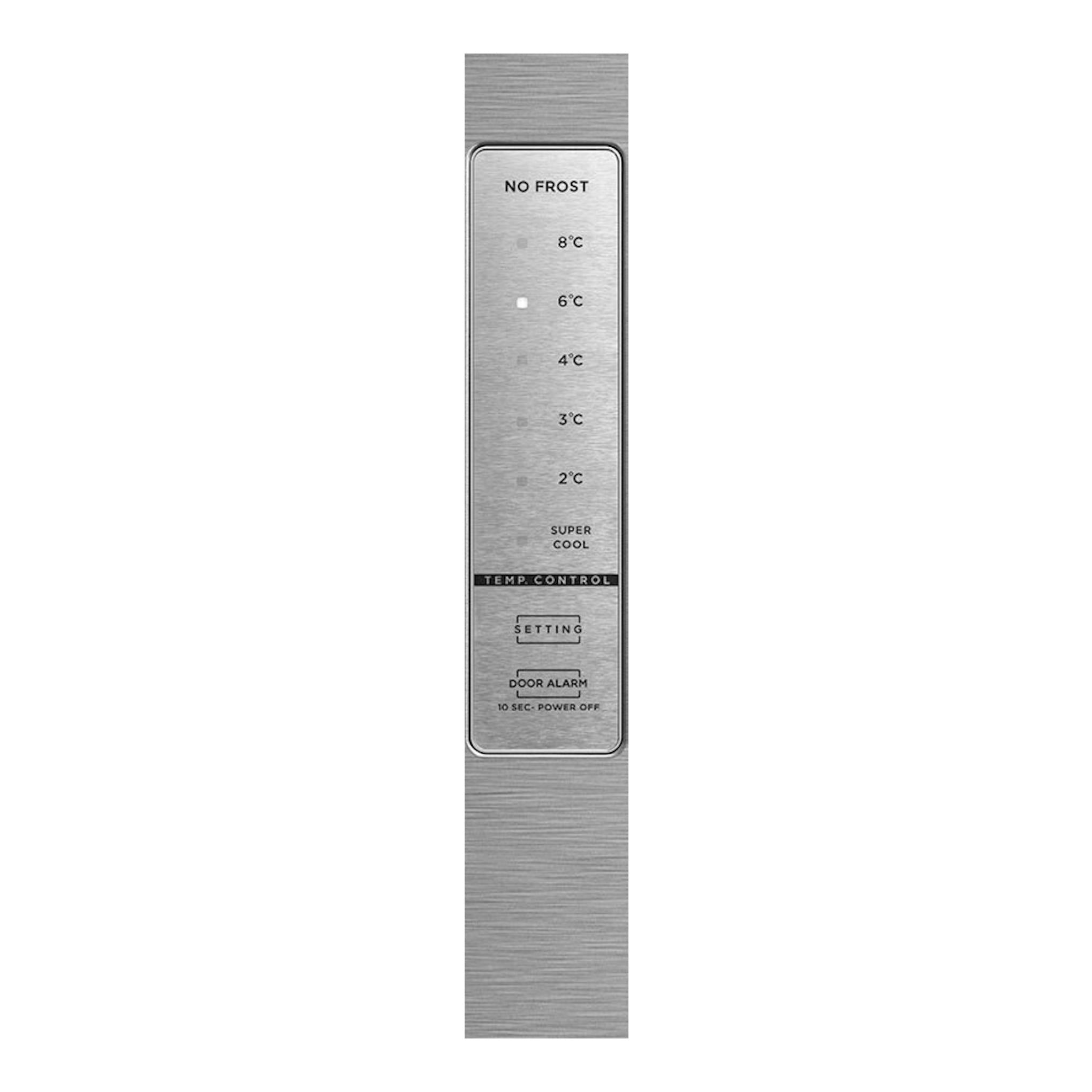 Vista frontal de panel inoxidable de congelador vertical Teka RSF75640SS con control de temperatura y No Frost.