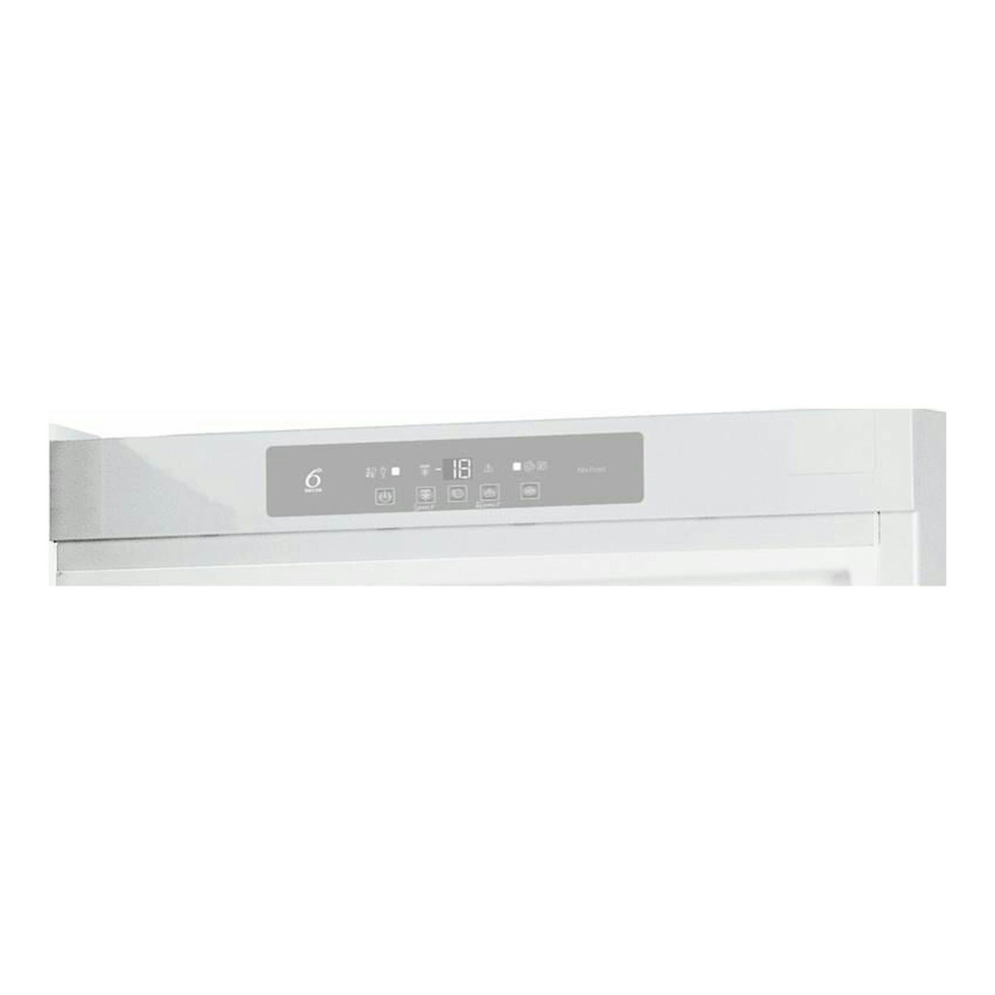 Congelador vertical Whirlpool UW8F2YWBIF2 blanco, vista frontal parcial con panel superior.