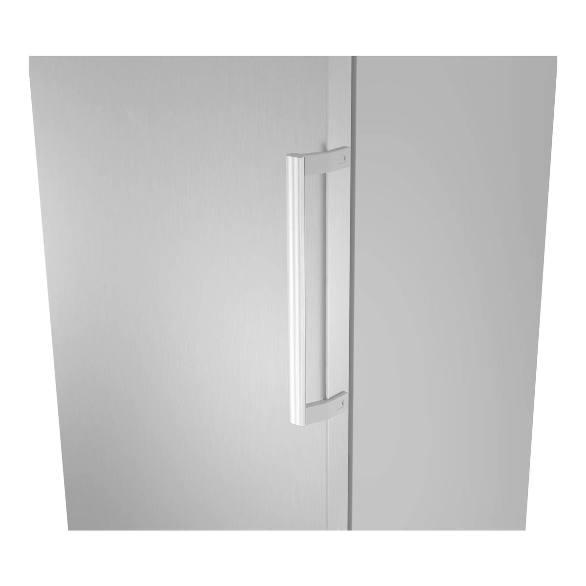 Frigorífico Bosch KSN36VLDG, acabado acero inoxidable, vista frontal parcial de la puerta con tirador vertical.