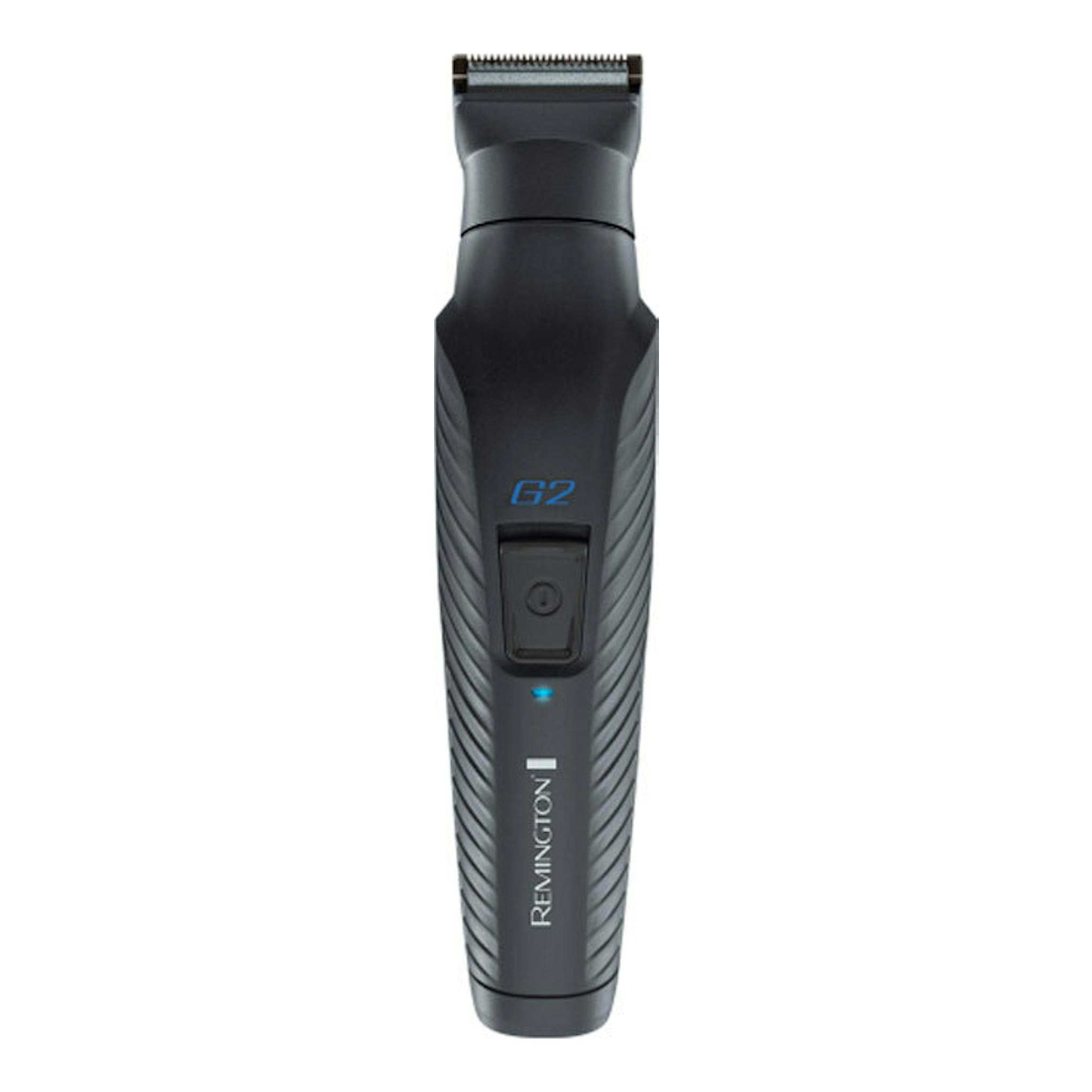 Cortapelos Remington PG2000 G2 negro, vista frontal, con botón central y cuchilla superior.