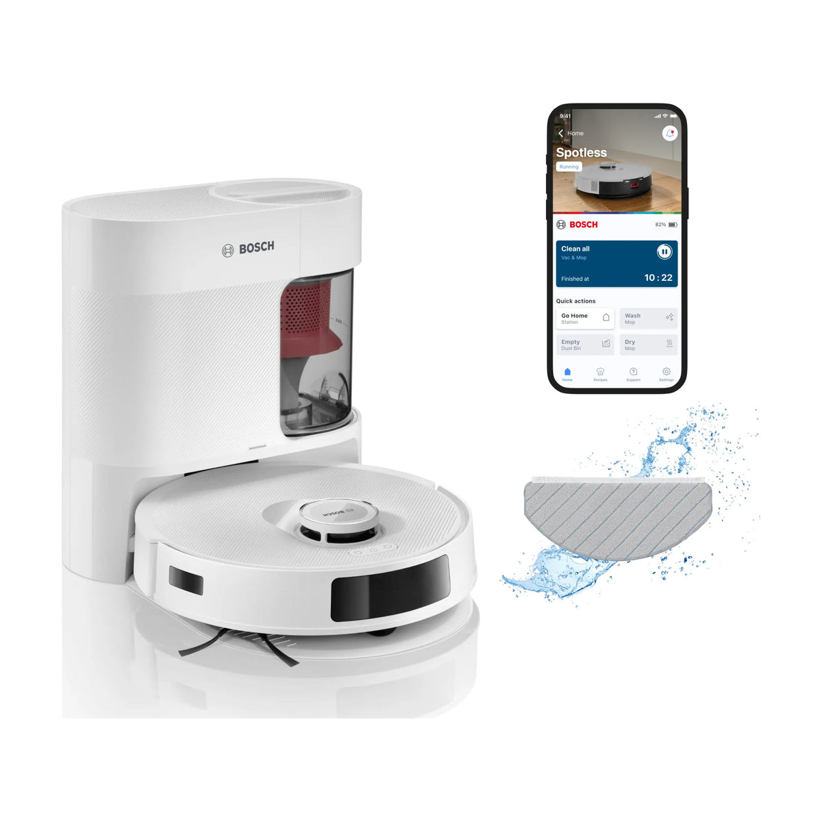Robot aspirador Bosch BCRD2W con fregado vibratorio y vaciado automático