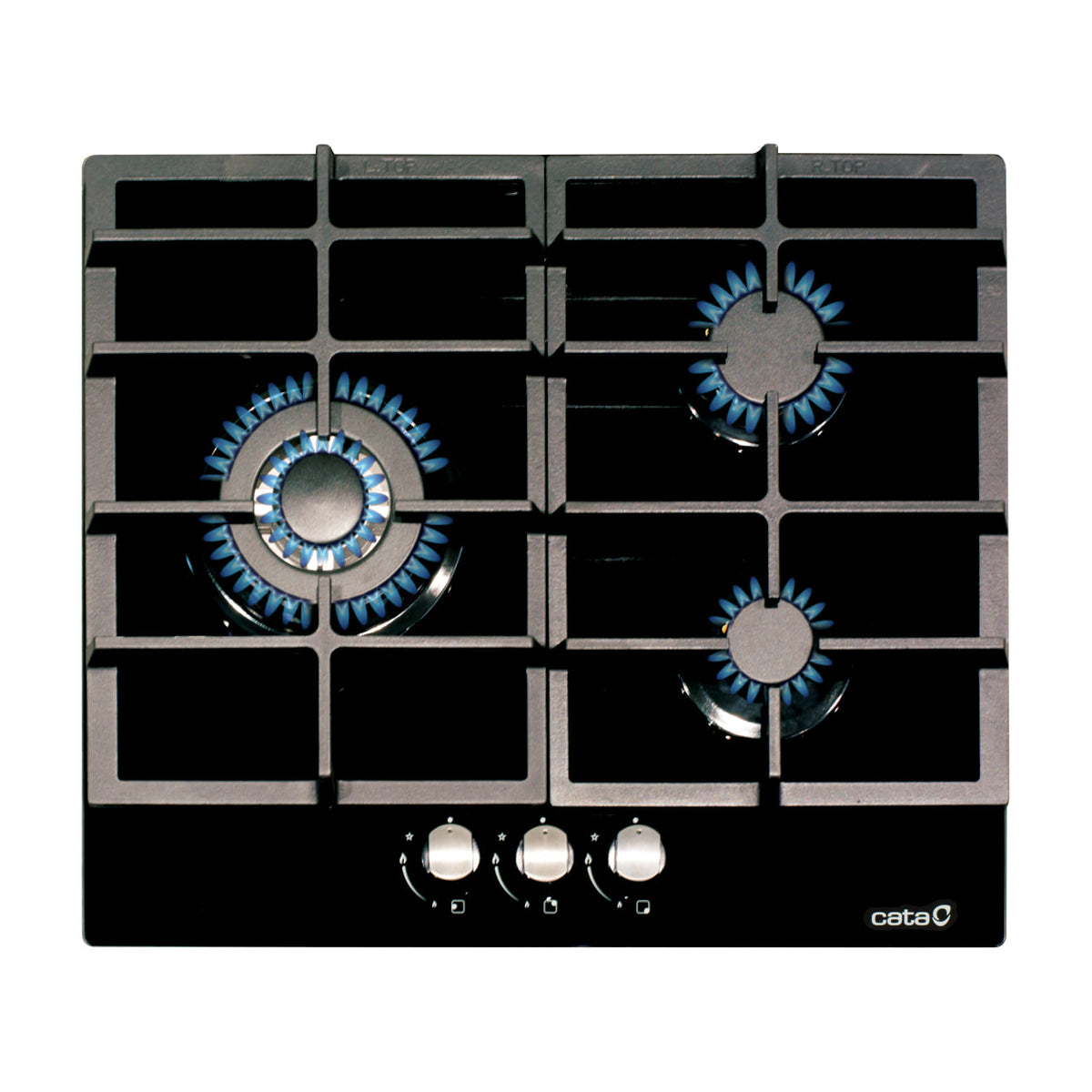 Placa de gas CATA LCIB 6021 BK de 3 fuegos y cristal negro