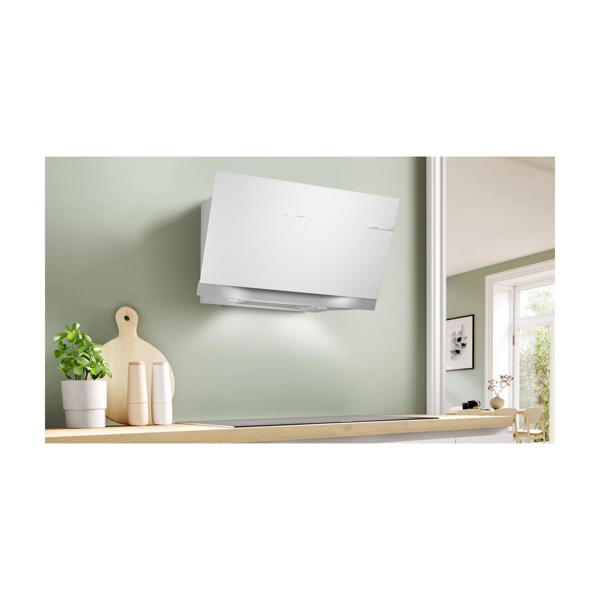 Campana decorativa inclinada Bosch DWK91LT20, 90 cm, cristal blanco