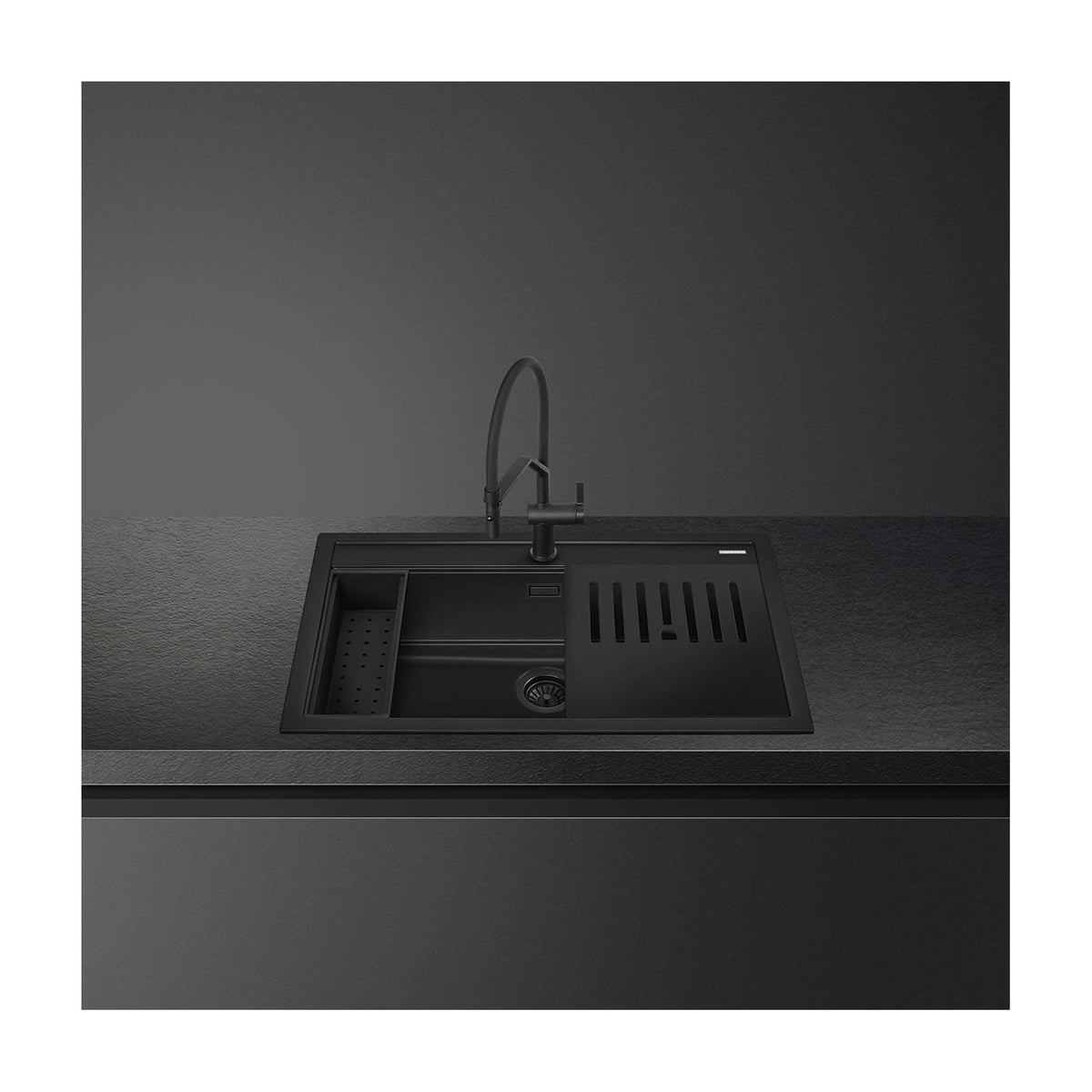 Fregadero Smeg VSGX860MN de granito compuesto, negro, una cubeta