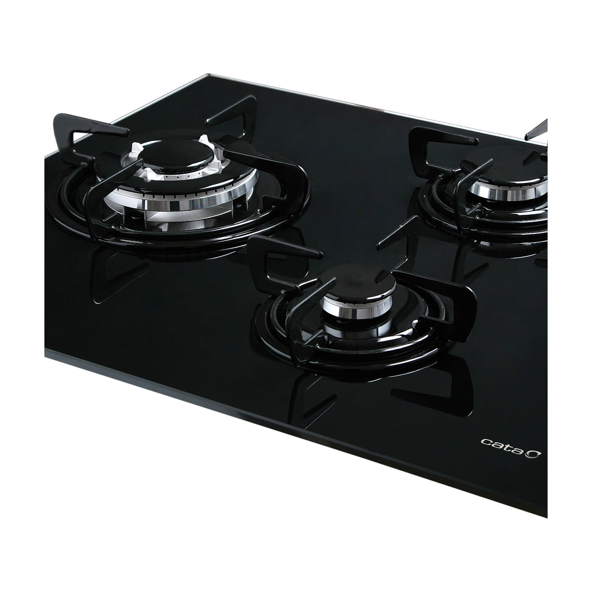 Placa de gas Cata CIB 6021 BK, 3 quemadores y cristal negro