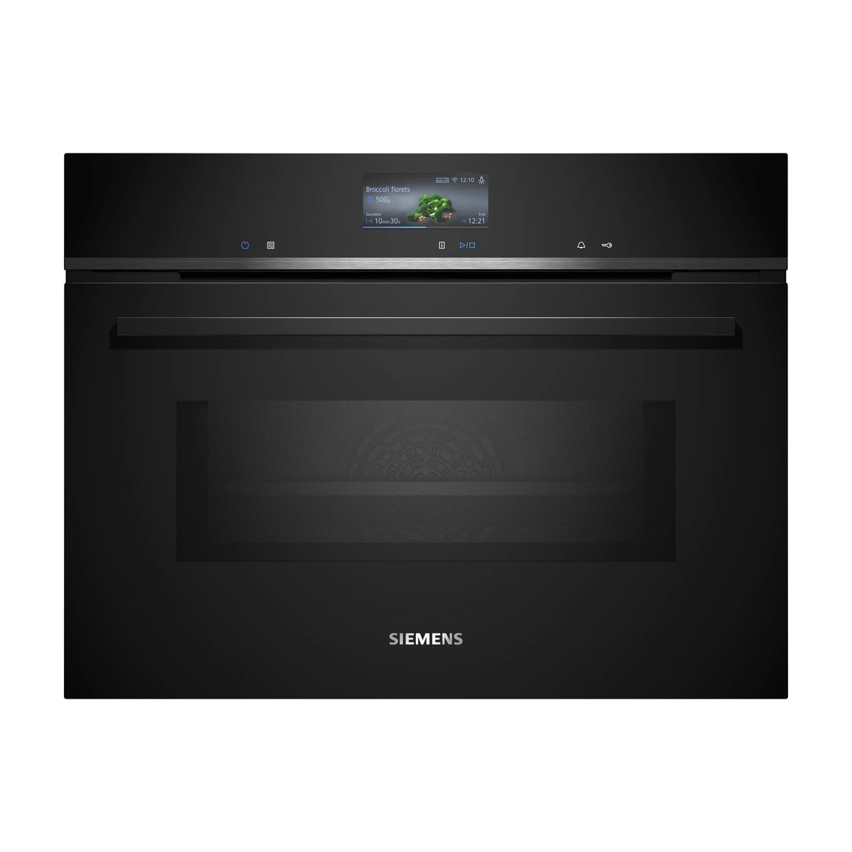 Horno compacto con microondas Siemens CM776GKB1, 45 litros, pirolítico