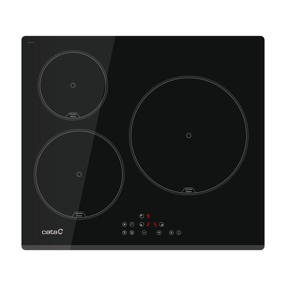 Placa de inducción CATA IB 6303E2 BK, 3 zonas y 59 cm