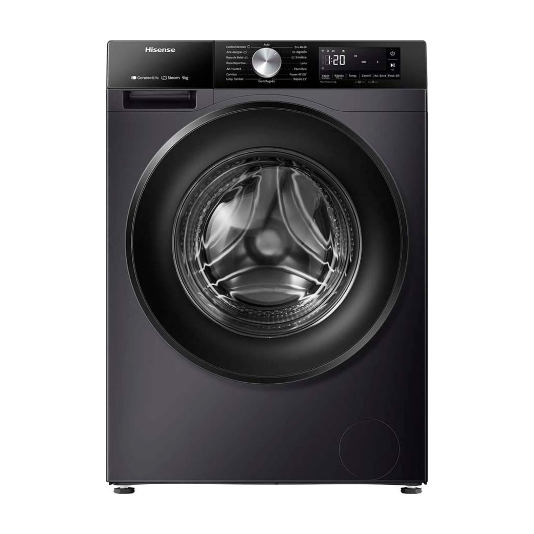 Lavadora Hisense WF3S9043BB3 de 9 kg y 1400 rpm, negra
