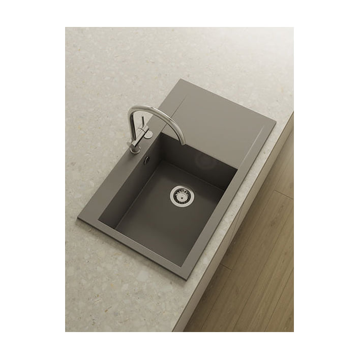 Fregadero de resina Poalgi Shira 503 Concret brillo con escurridor derecho