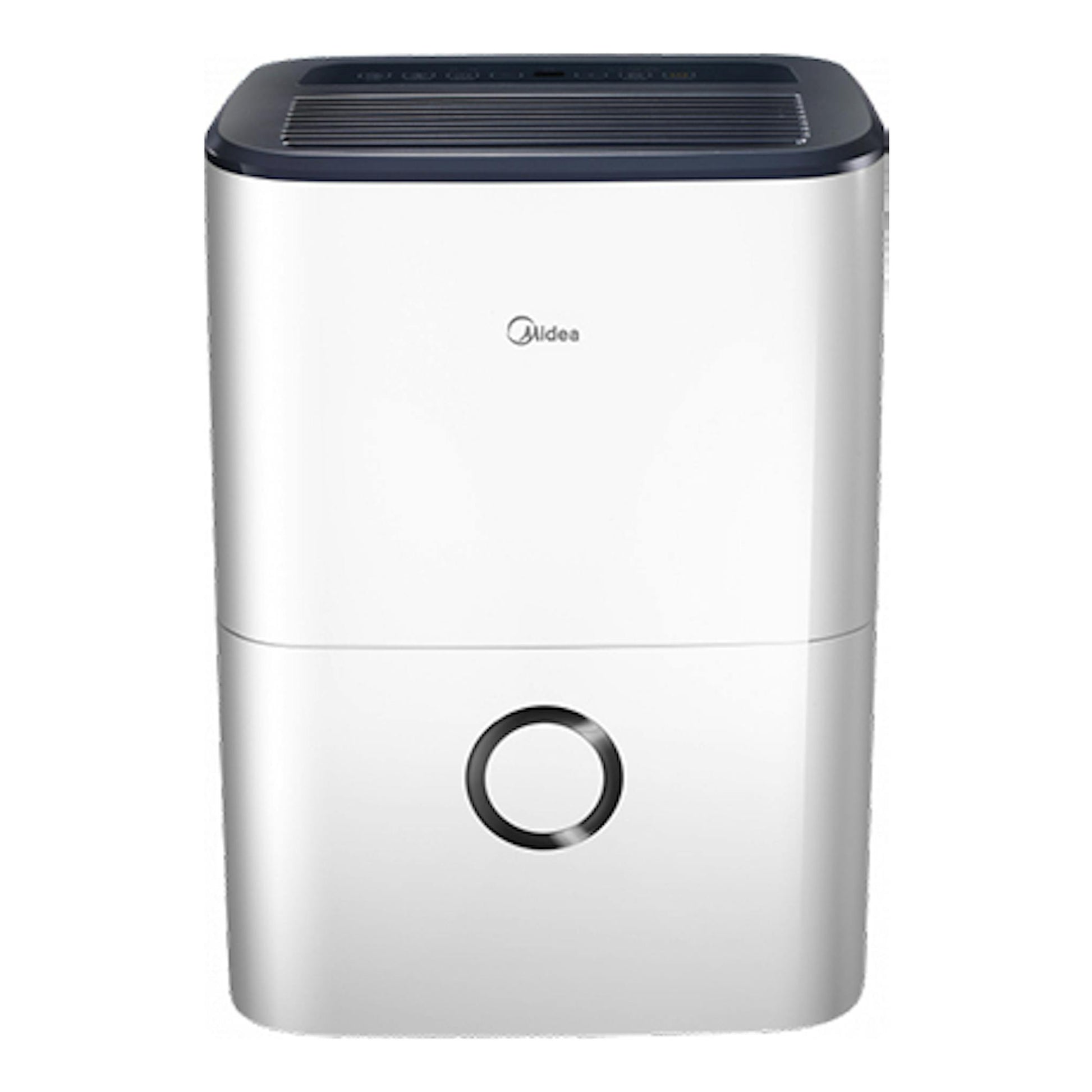 Deshumidificador Midea MDDF-20DEN7-QA3 blanco y negro, vista frontal.