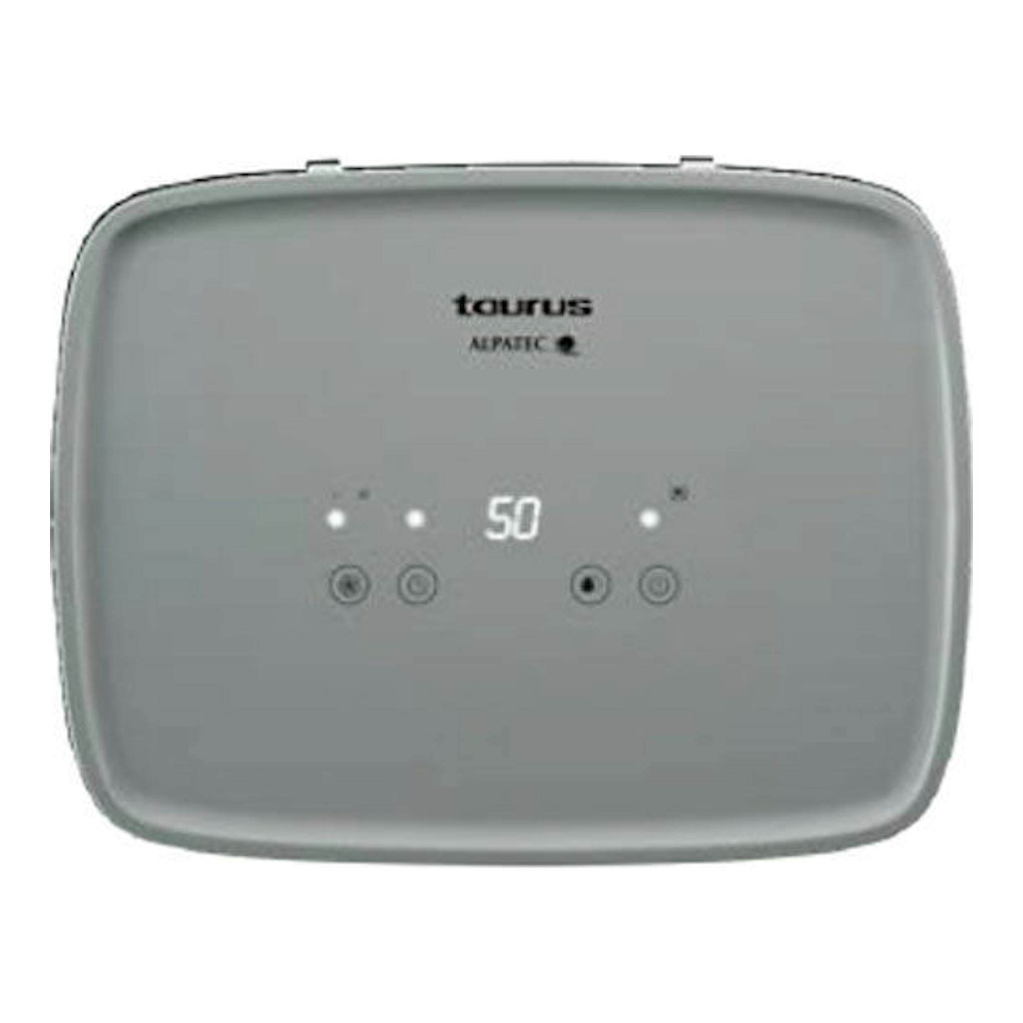 Deshumidificador Taurus Pleasant DH1201 gris, vista frontal, con pantalla digital y botones.