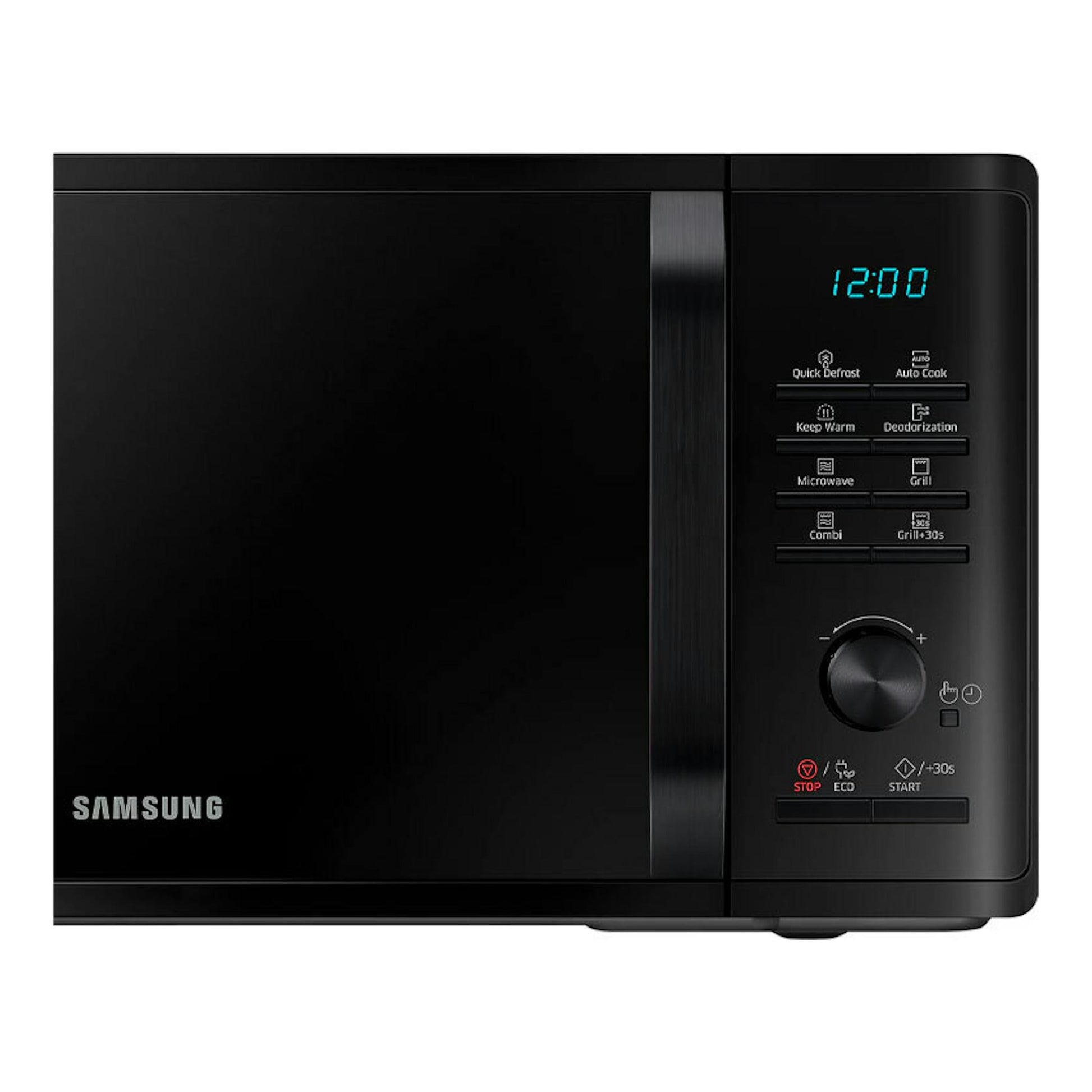 Microondas Samsung MG23K3515AK/E1 negro, vista frontal con panel digital y puerta negra.