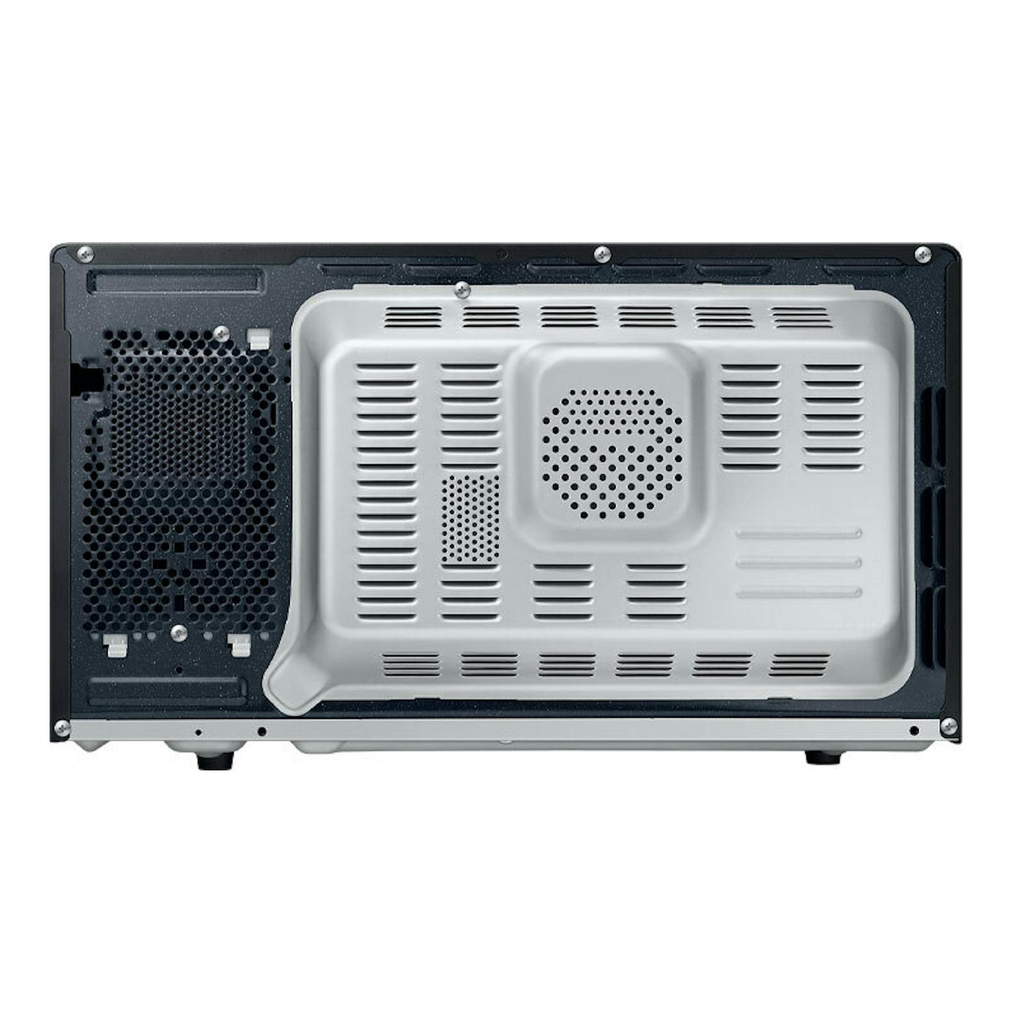 Microondas Samsung MC28A5137CK/E1 negro, vista trasera e inferior con paneles de ventilación.