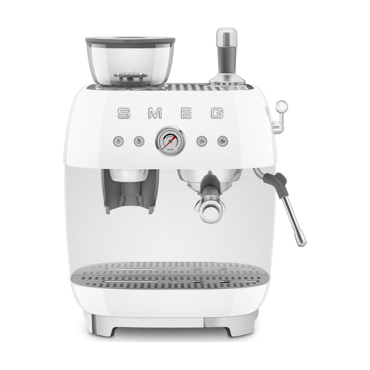 Cafetera espresso Smeg EGF03WHEU blanca con molinillo integrado, 1650 W