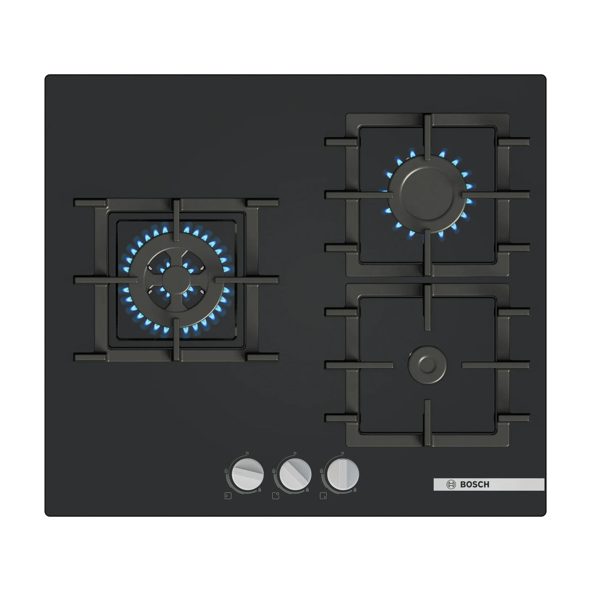 Placa de gas Bosch PNC6B6K40 de 60 cm, 3 quemadores y cristal negro