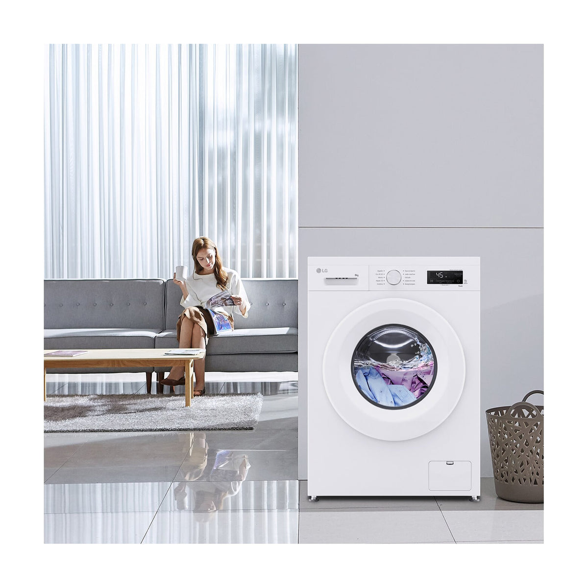 Lavadora LG F4X1008NWH de 8 kg con vapor Steam y Wi-Fi ThinQ