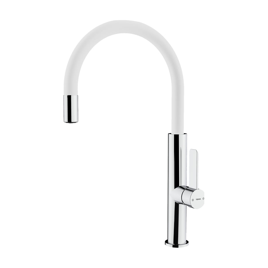 Grifo de cocina Teka FOT 995 monomando, caño alto giratorio, cromo y blanco