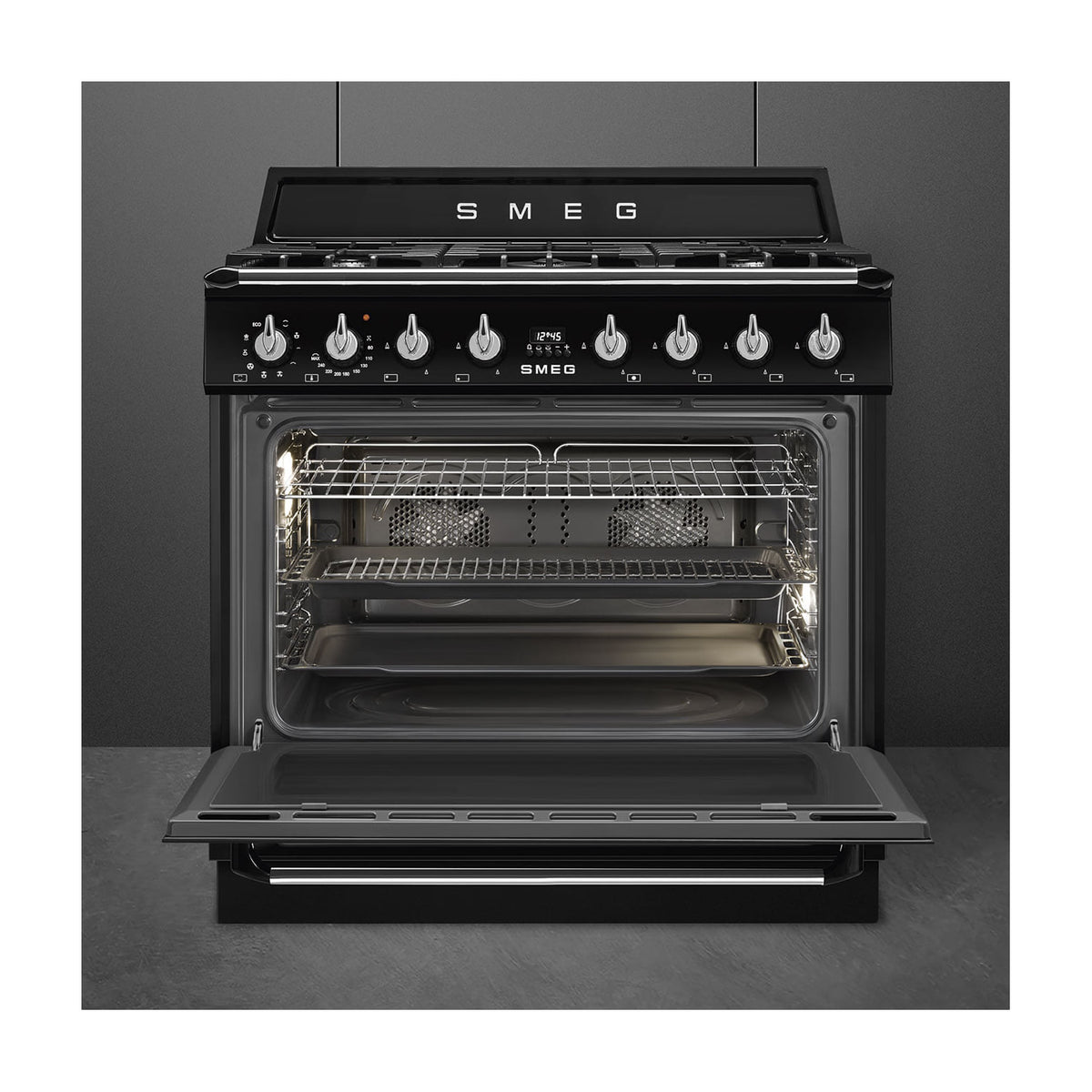 Cocina de gas Smeg TR90GMBL con 5 zonas y horno eléctrico de 115 l