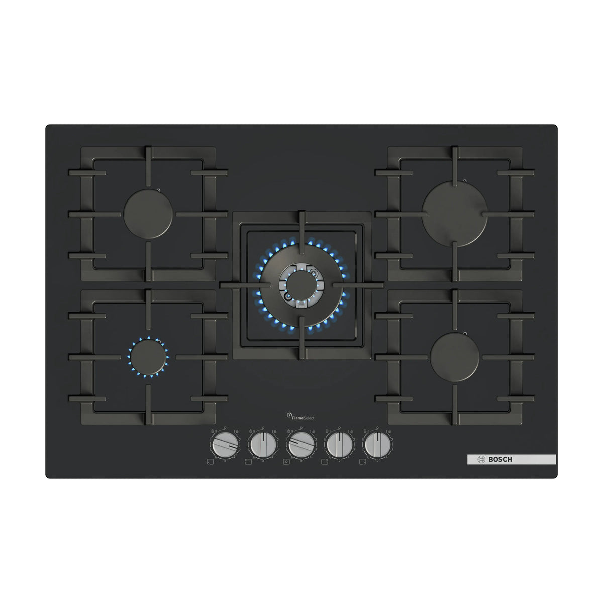 Placa de gas Bosch PPQ7A6I40 de 75 cm con 5 quemadores y FlameSelect