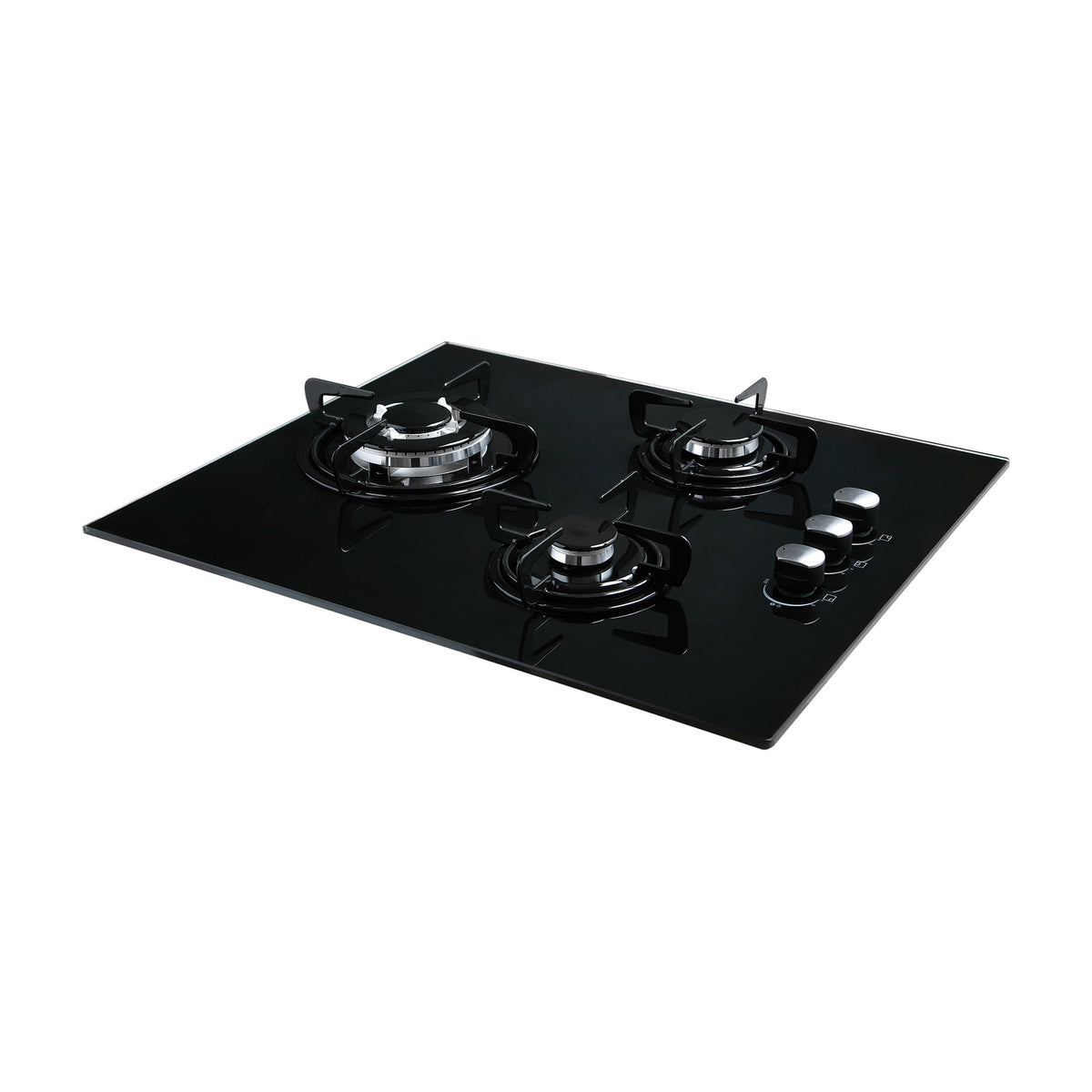 Placa de gas Cata CIB 6021 BK, 3 quemadores y cristal negro