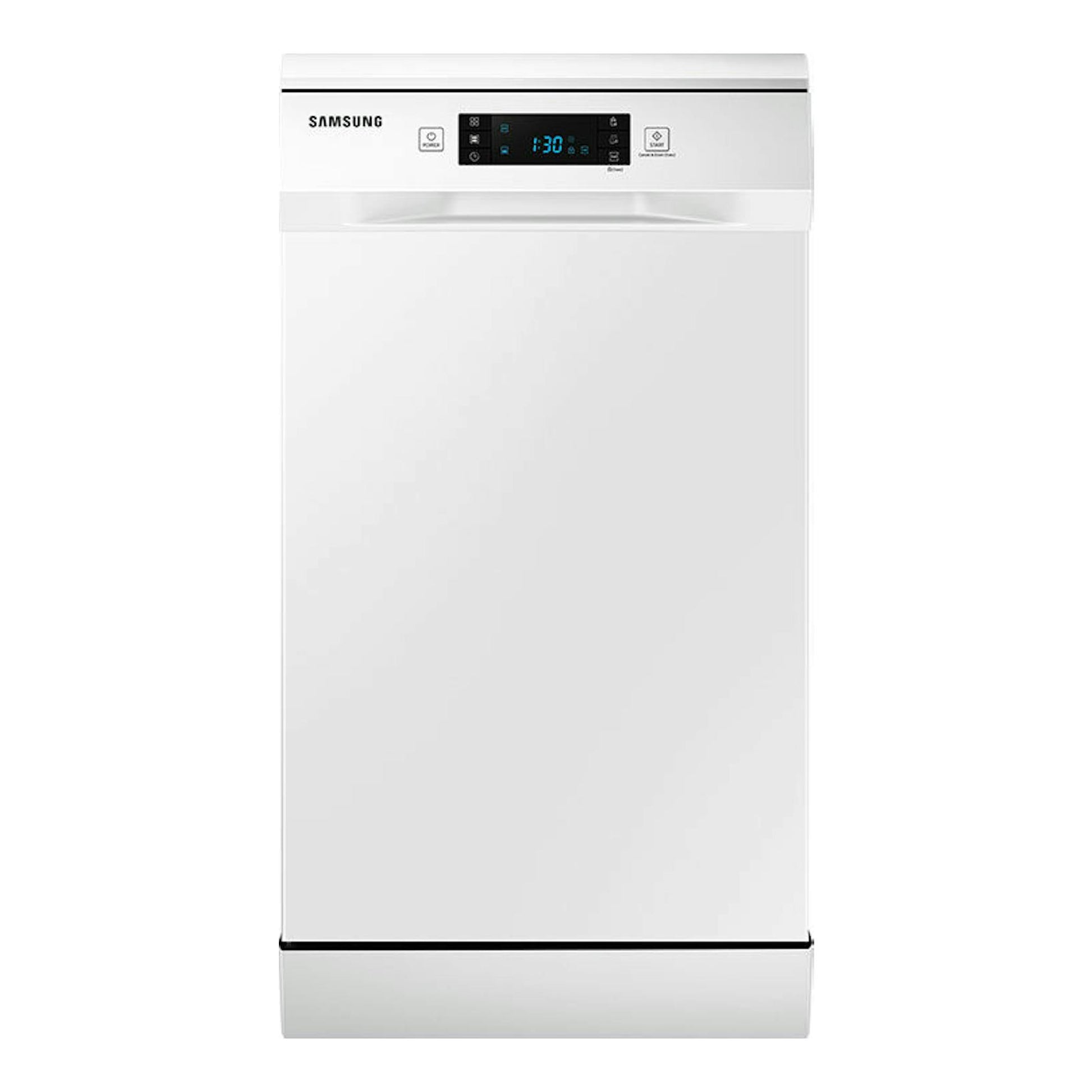 Lavavajillas Samsung DW50R4070FW/EC blanco, vista frontal con panel digital superior.