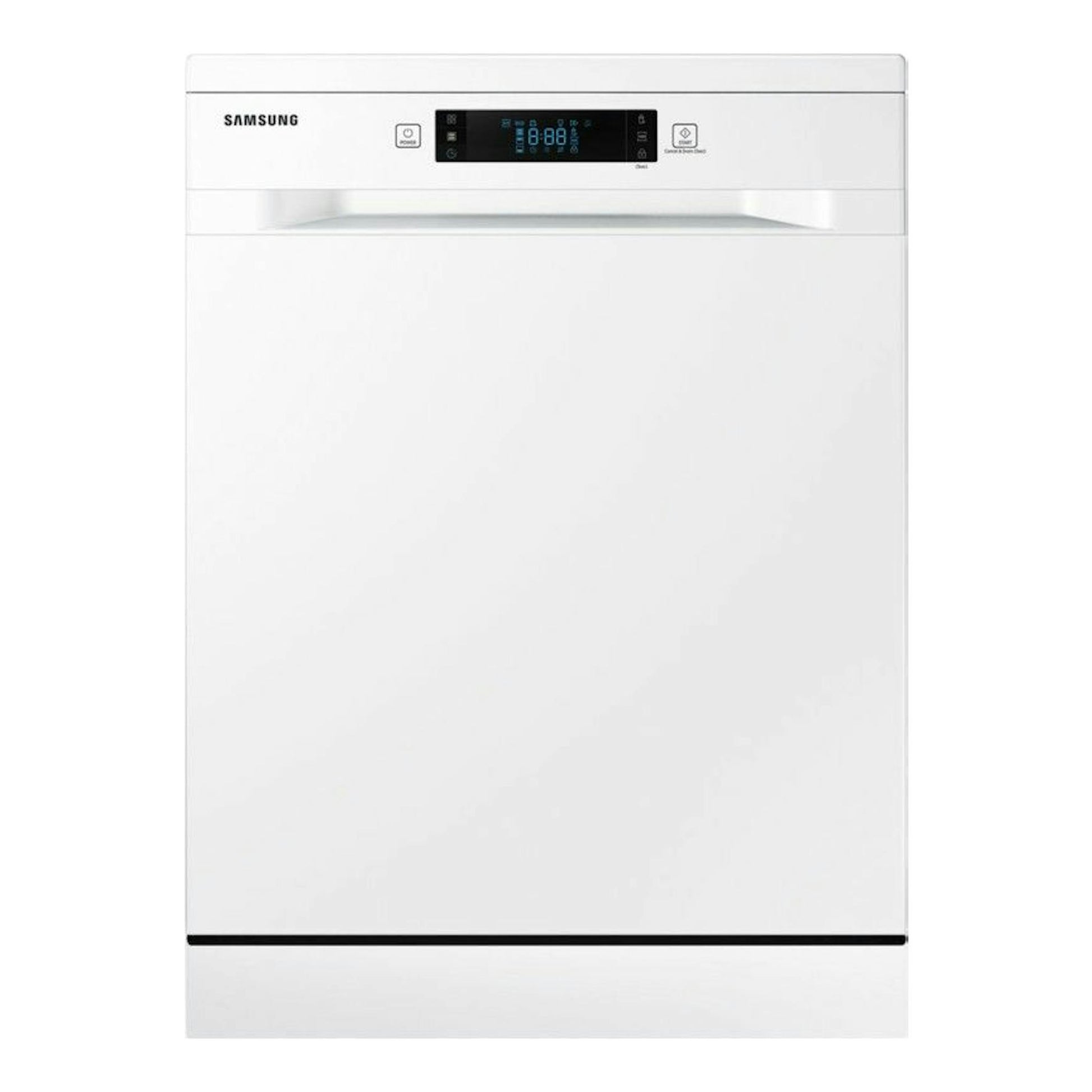 Lavavajillas Samsung DW60M6040FW/EC blanco, vista frontal, con panel de control superior.