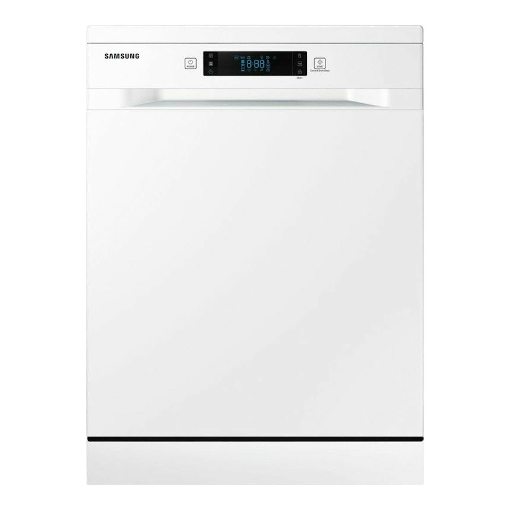 Lavavajillas Samsung DW60M6040FW/EC blanco, vista frontal, con panel de control superior.