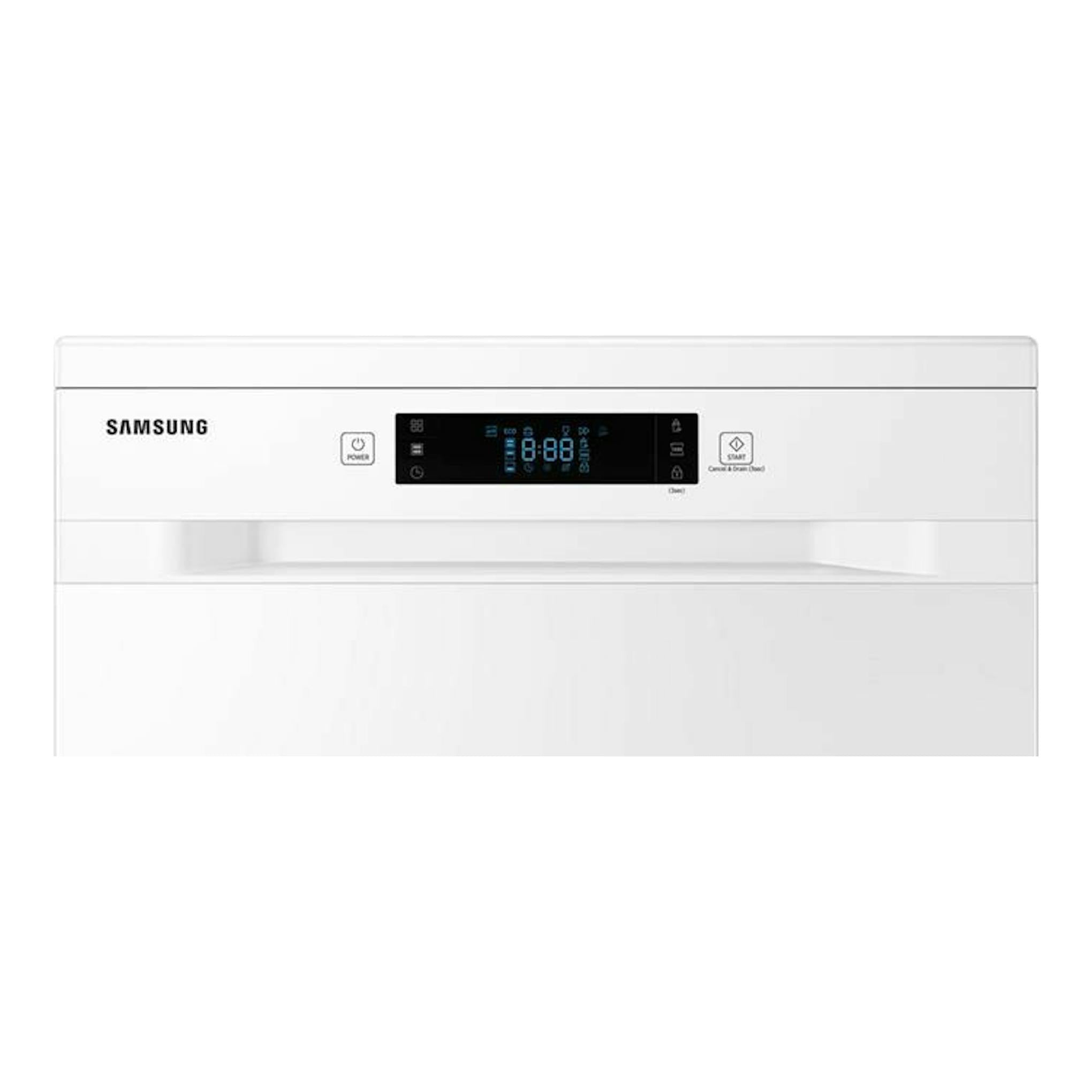 Lavavajillas Samsung DW60M6040FW/EC blanco, vista frontal, con panel de control digital.