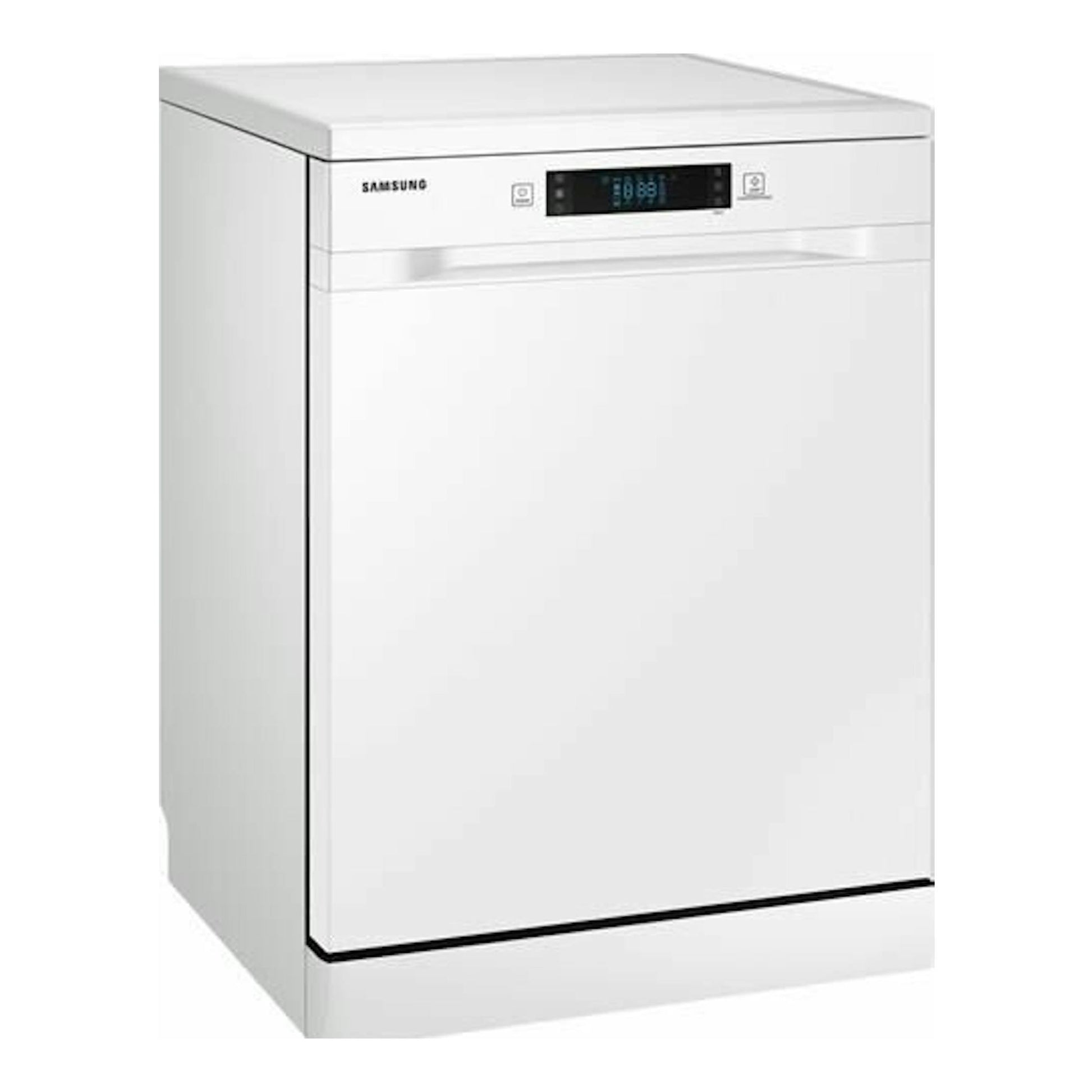 Lavavajillas Samsung DW60M6050FW/EC blanco, vista frontal en ángulo de tres cuartos.