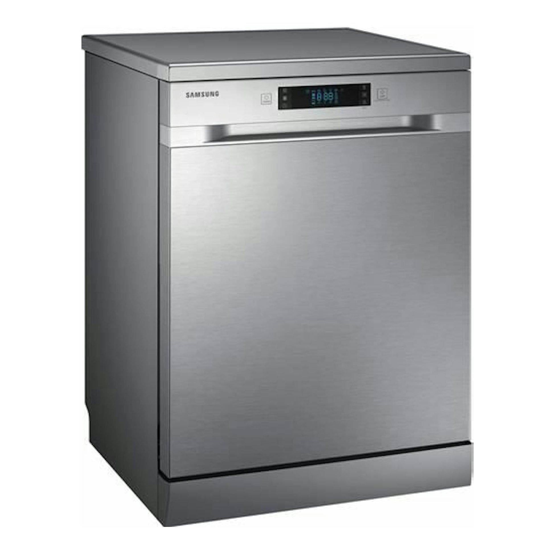 Lavavajillas Samsung DW60M6050FS/EC de acero inoxidable, vista frontal en ángulo, 60 cm.