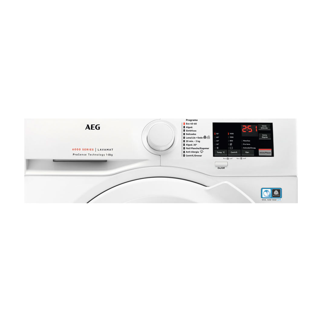 Lavadora de carga frontal AEG LFA6I8472A de 8 kg y 1400 rpm