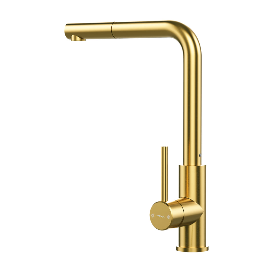 Grifo de cocina Teka UNI 9331 dorado, monomando extraíble y giro de 360°