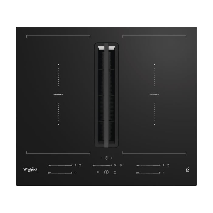 Placa de inducción con extractor Whirlpool WVH60FFB01, 60 cm y 2 zonas flexibles