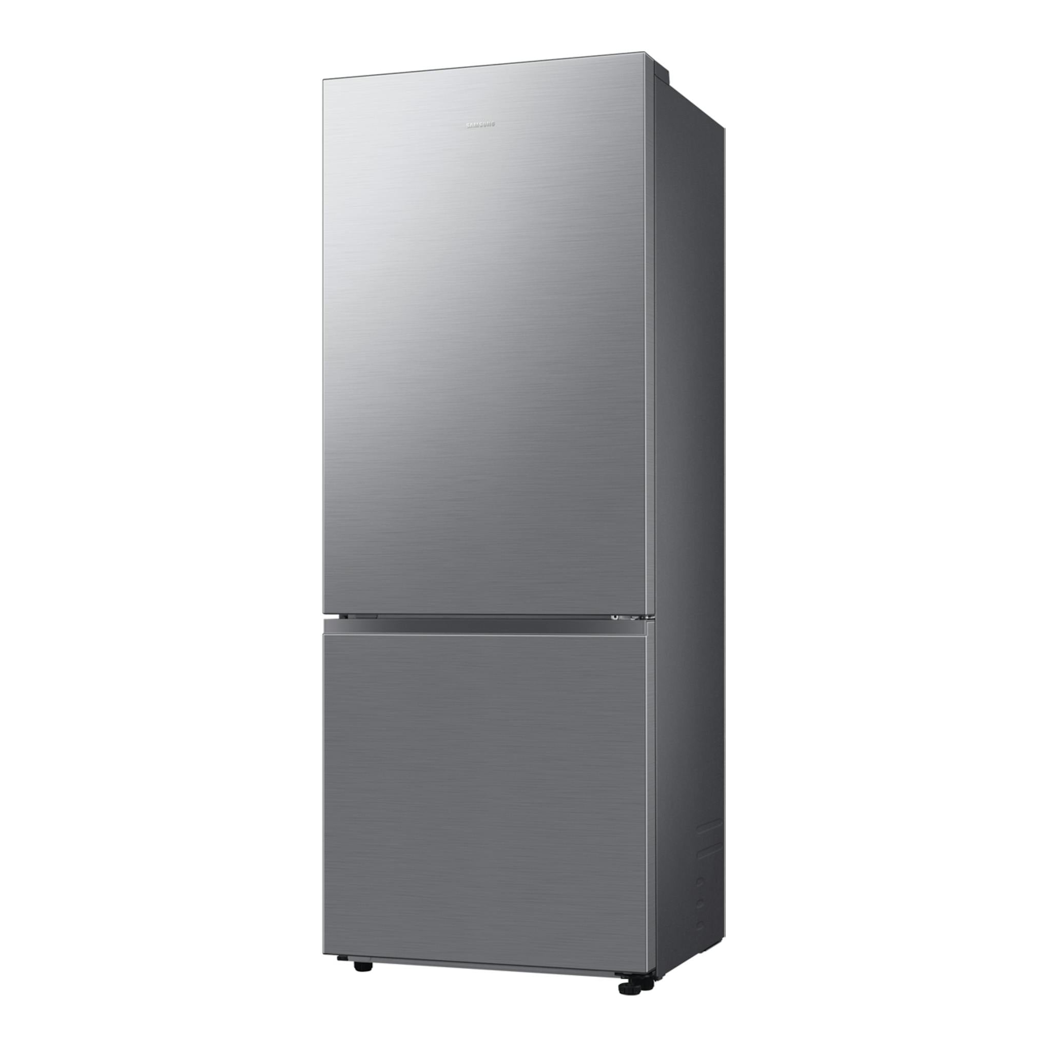 Frigorífico combi Samsung RB53DG703ES9/EF inox, vista frontal en ángulo, dos puertas.