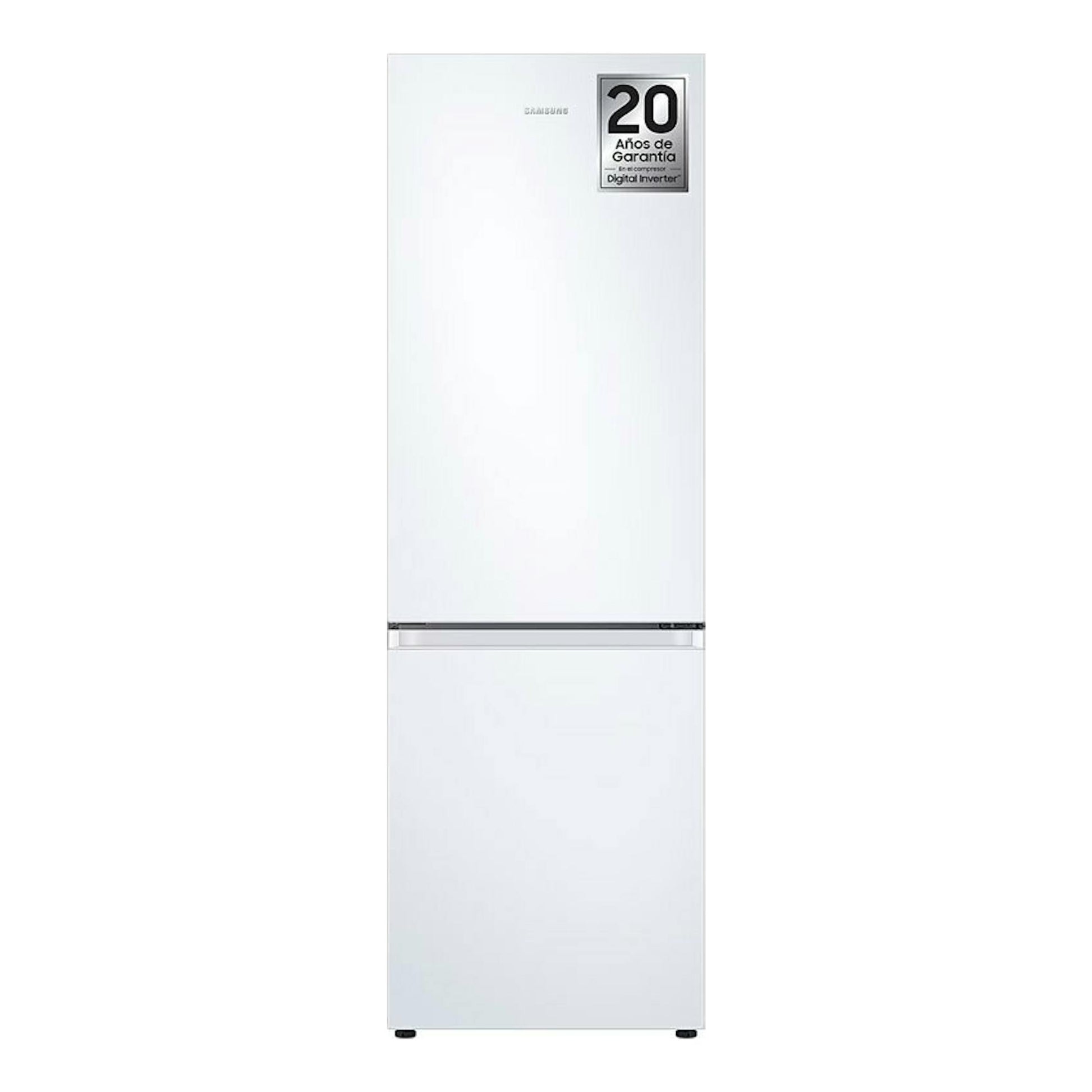 Frigorífico combi Samsung RB34C600DWW/EF blanco, vista frontal, con congelador inferior.