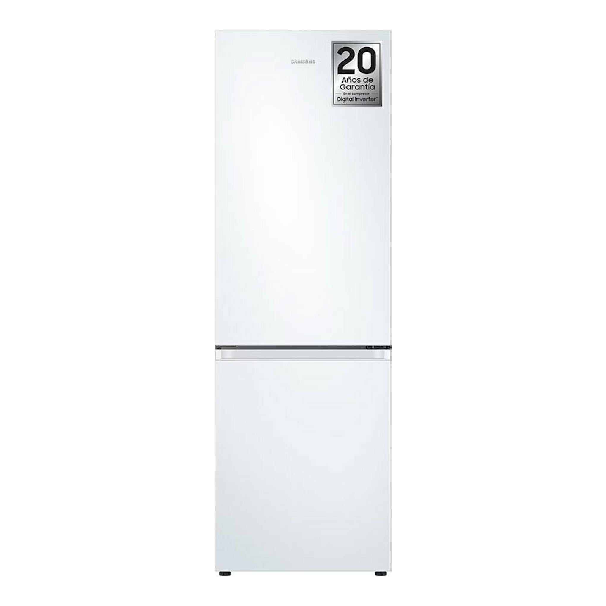 Frigorífico combi Samsung RB34C600DWW/EF blanco, vista frontal, con congelador inferior.