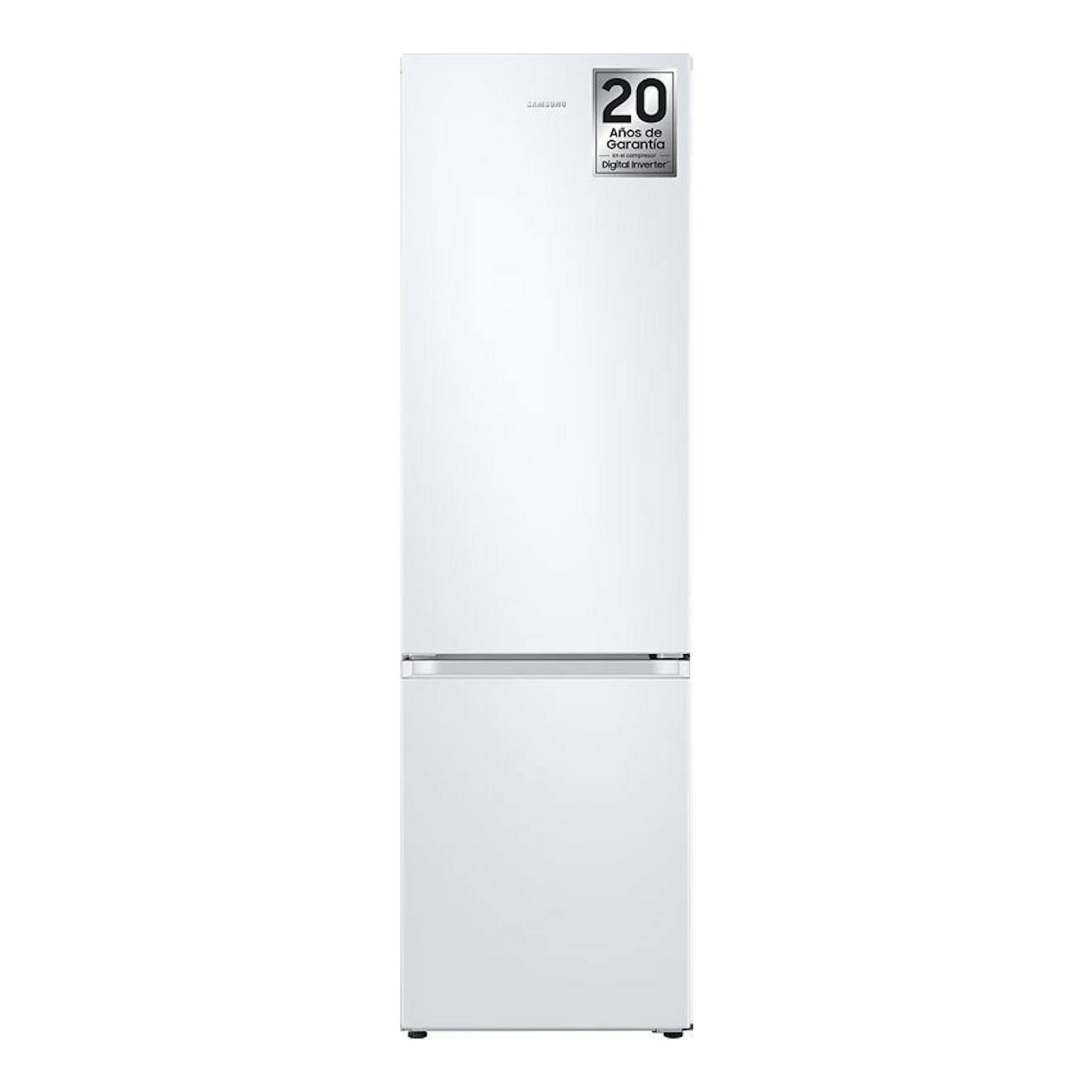 Frigorífico combi Samsung RB38C605CWW/EF blanco, vista frontal, con congelador inferior.